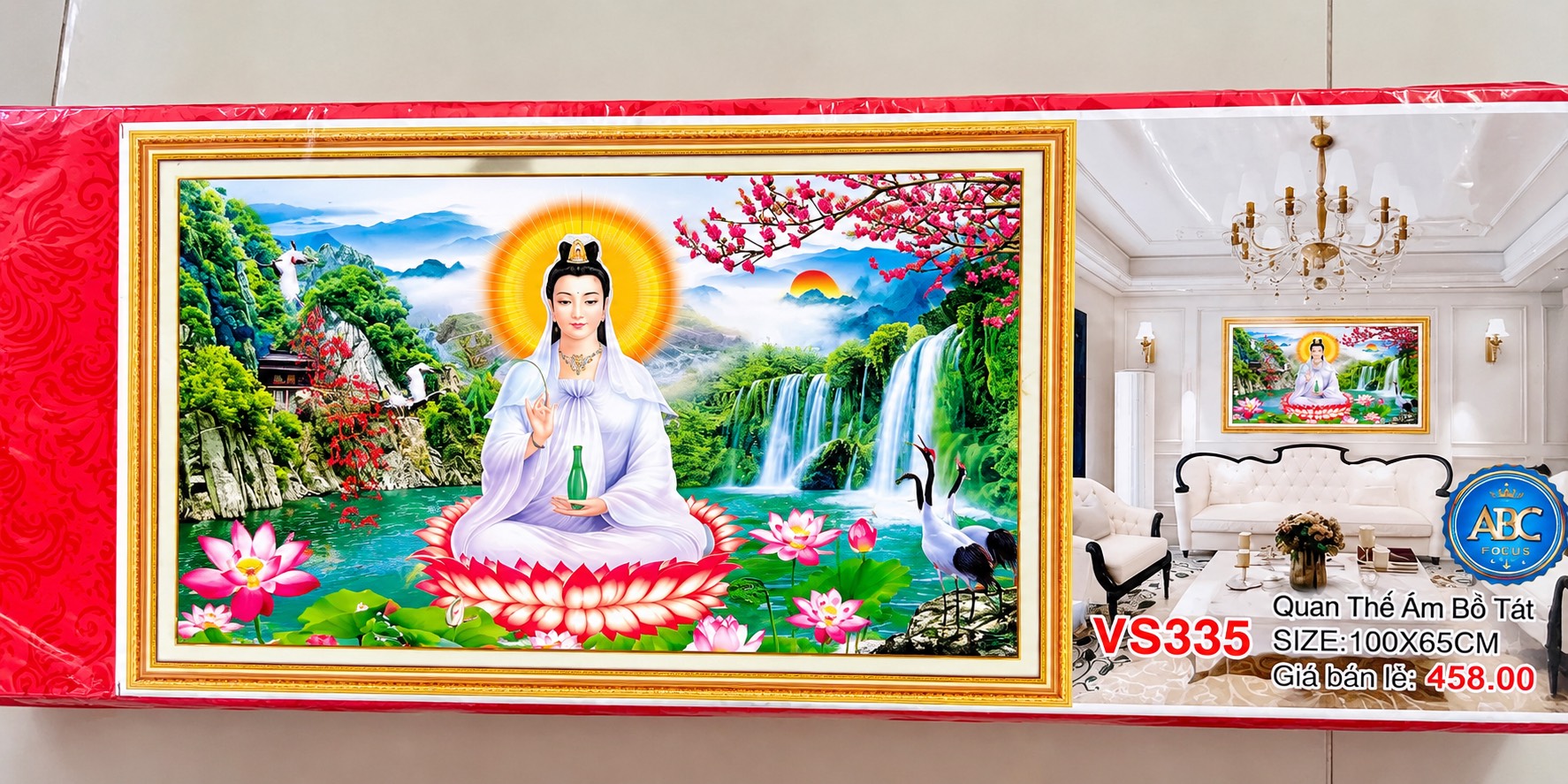 Tranh đính đá quan âm VS335, kích thước 100 x 65 cm