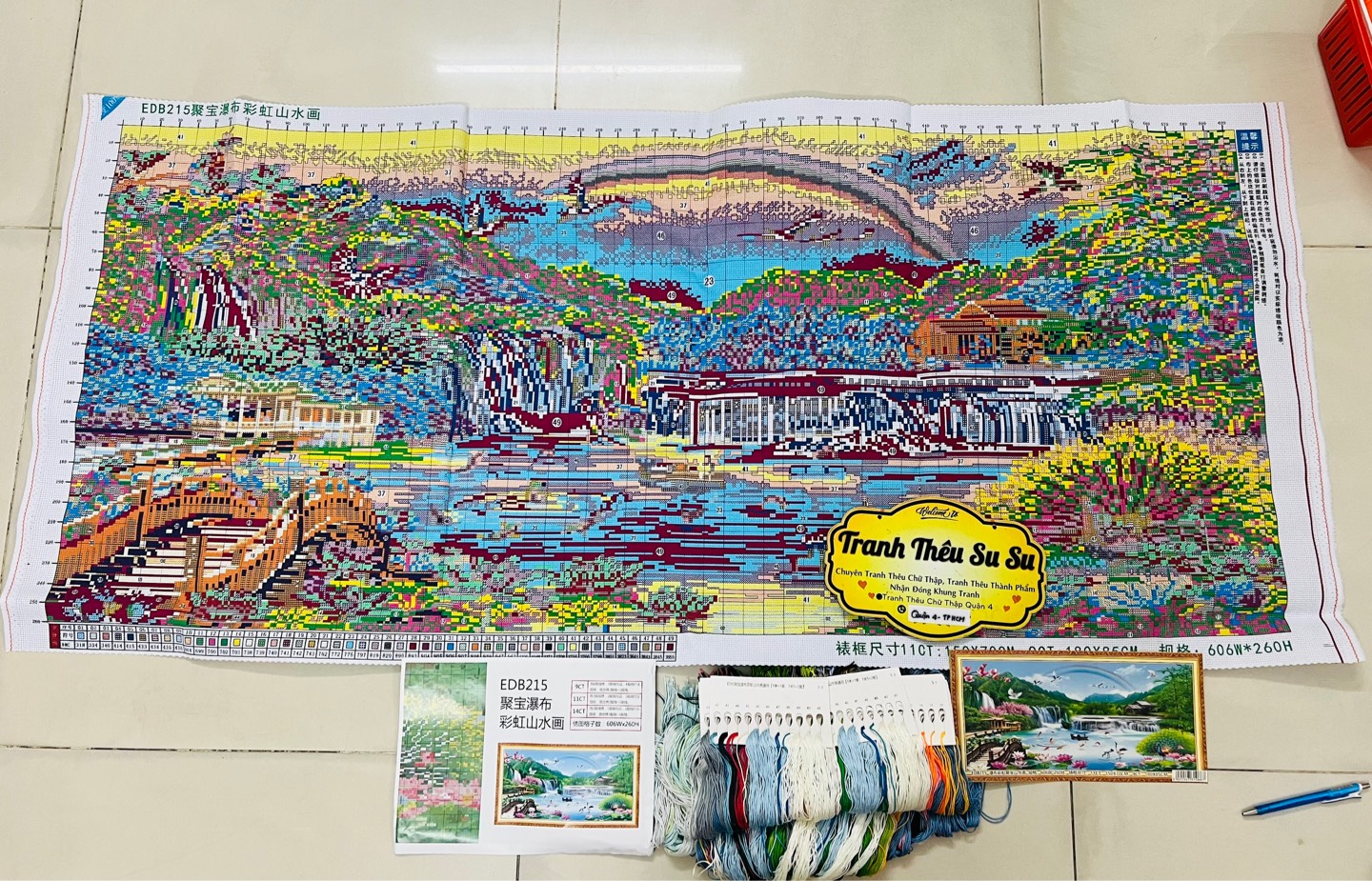 Tranh phong cảnh thêu kín Non nước hữu tình EDB215, kích thước 150 x 70 cm