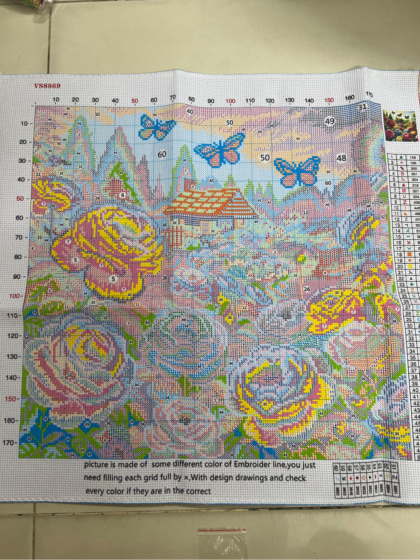 Tranh thêu kín Hoa mẫu đơn VS8869, kích thước 50x 50 cm