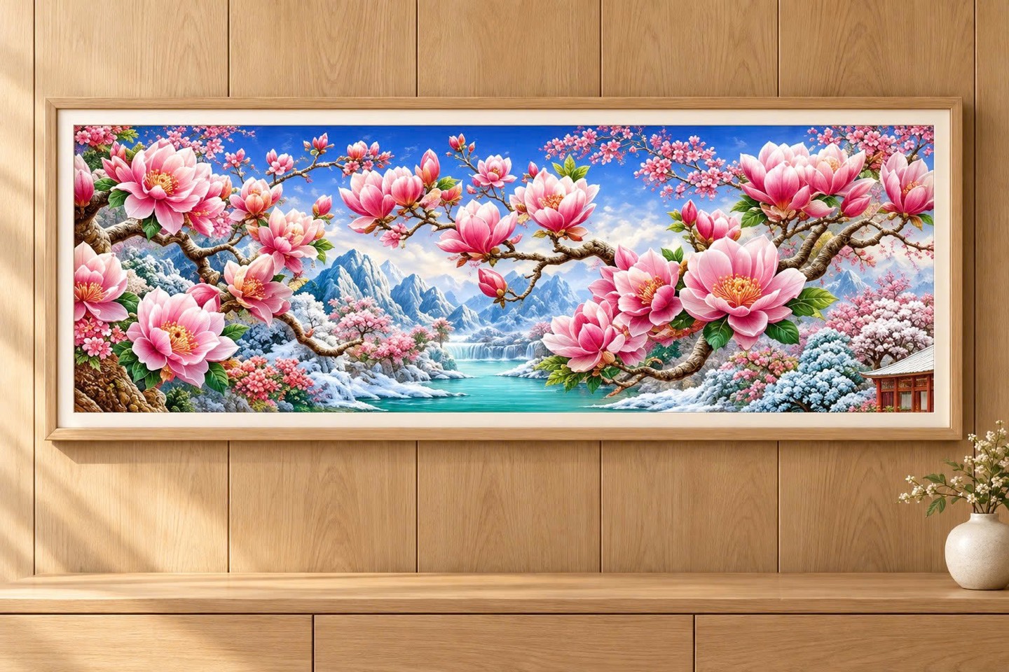 Tranh thêu kín Hoa mộc lan VS9189, kích thước 120 x 55 cm