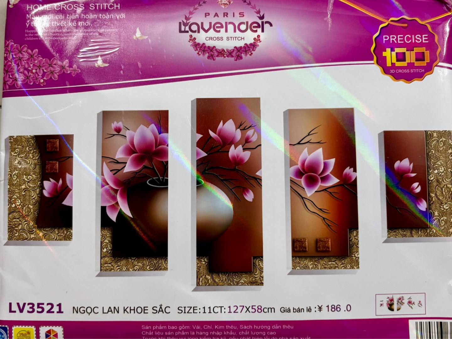 Tranh thêu chữ thập Hoa ngọc Lan LV3521 (thêu 3D）