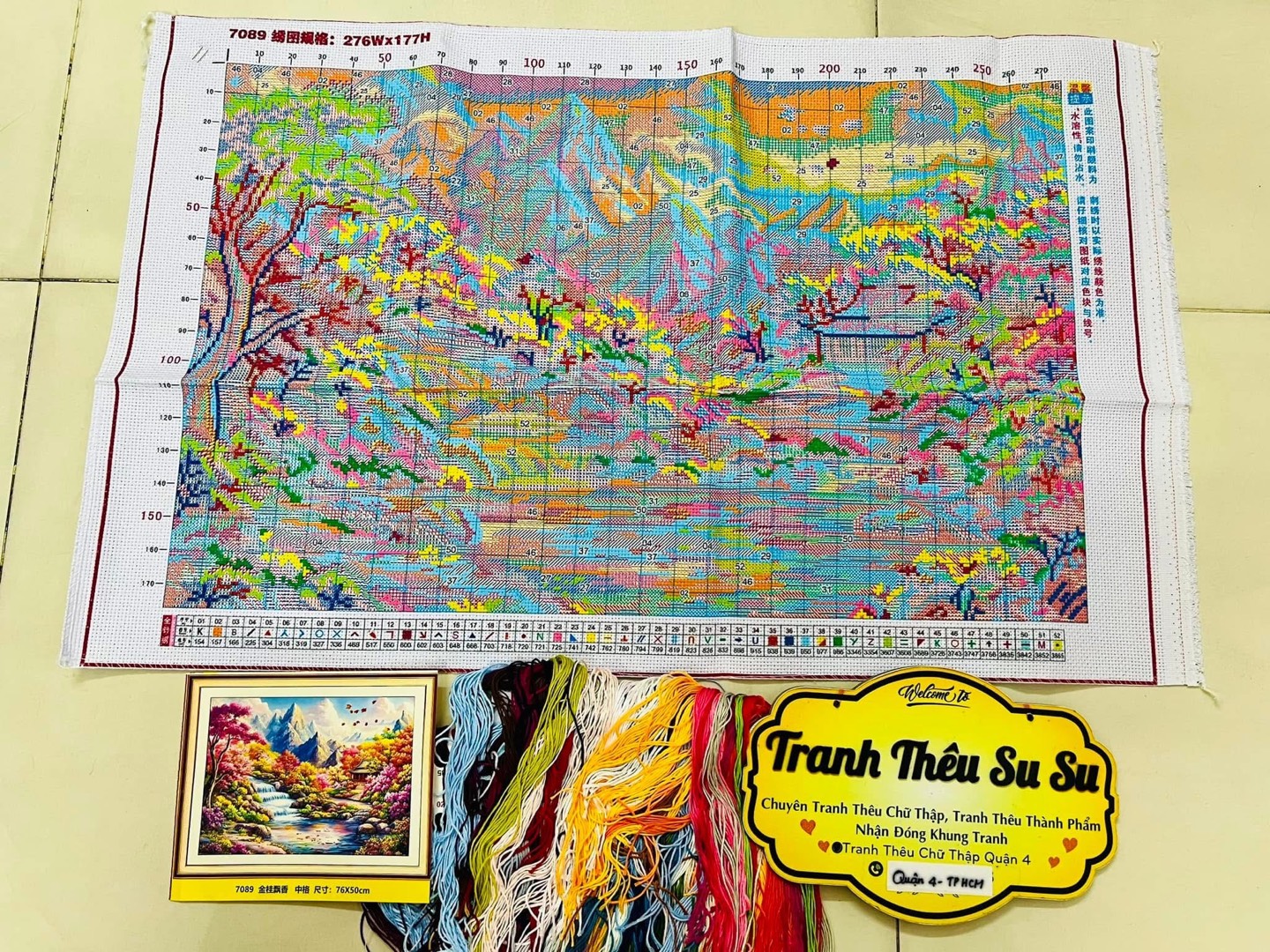 Tranh thêu kín phong cảnh thiên nhiên 7098, kích thước 76 x 50 cm