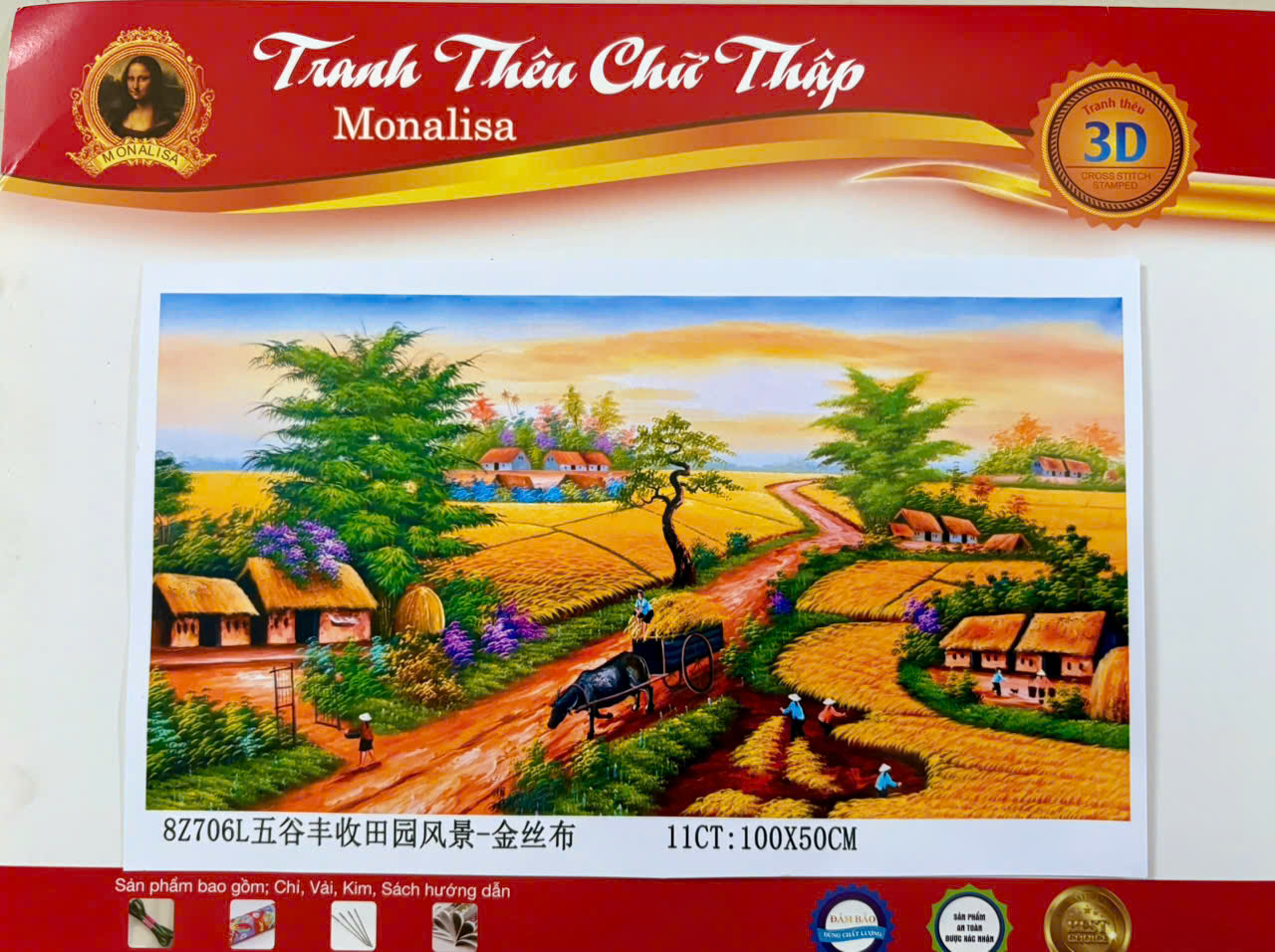 Tranh thêu kín Mùa lúa chín 8Z706L, kích thước 100 x 50 cm, 11ct thêu 3 sợi