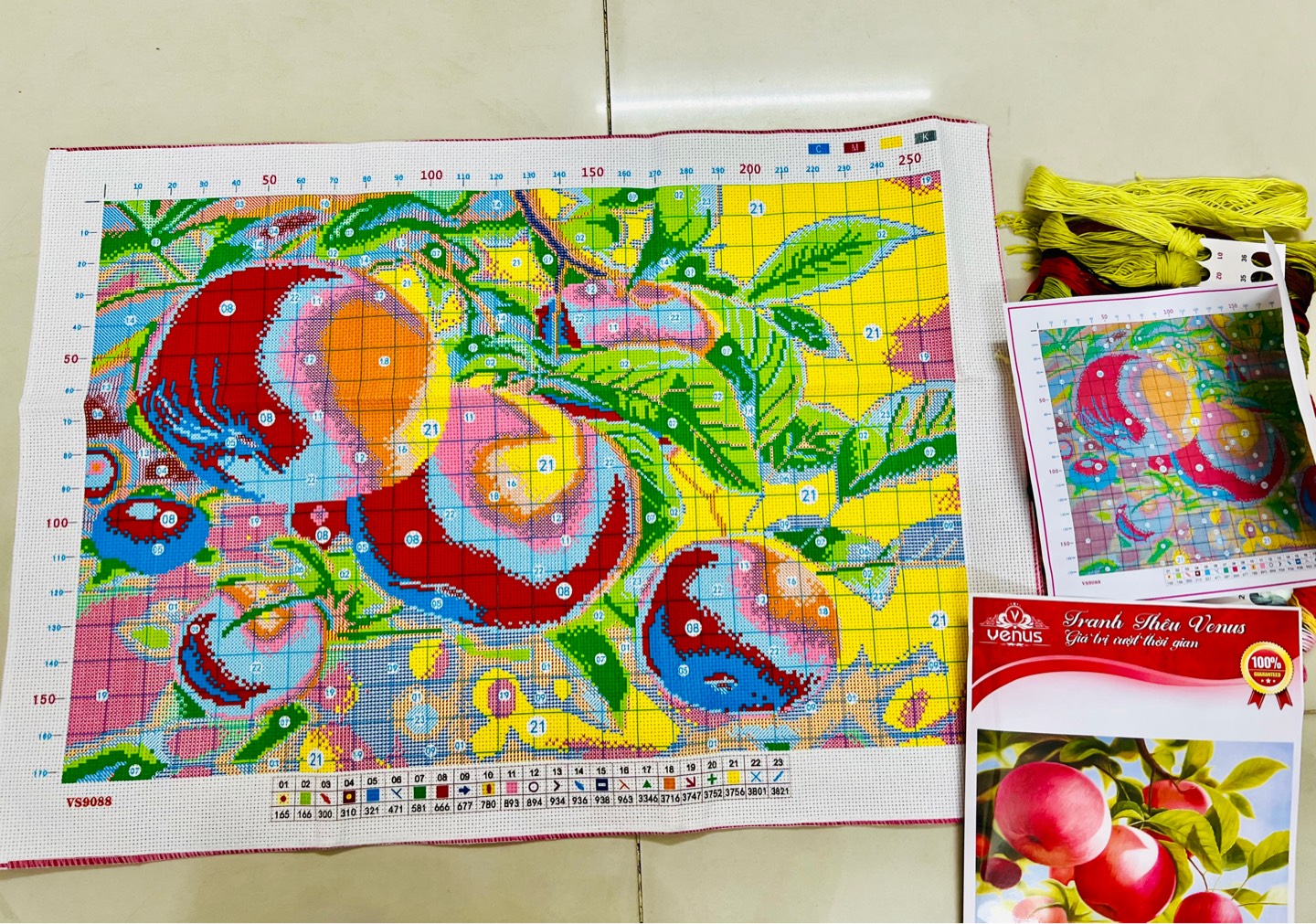 Tranh thêu kín Trái táo VS9088, kích thước 50x70 cm