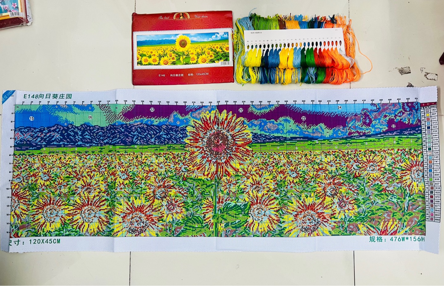 Tranh thêu kín Hoa hướng dương E148, kích thước 120 x 45 cm