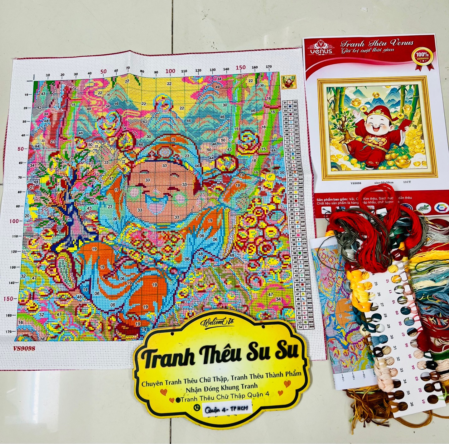 Tranh thêu kín thần tài VS9098, kích thước 50 x 50 cm