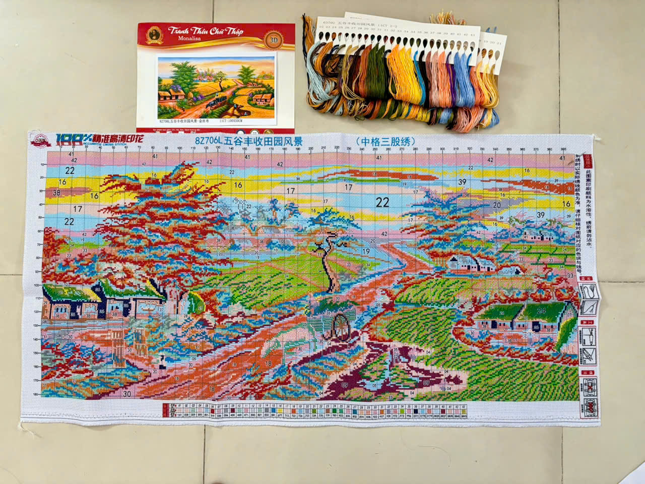 Tranh thêu kín Mùa lúa chín 8Z706L, kích thước 100 x 50 cm, 11ct thêu 3 sợi