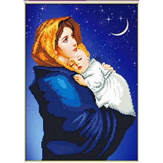 Tranh thêu chữ thập Đức mẹ Maria bồng con LV3140, kích thước 40 x 52 cm