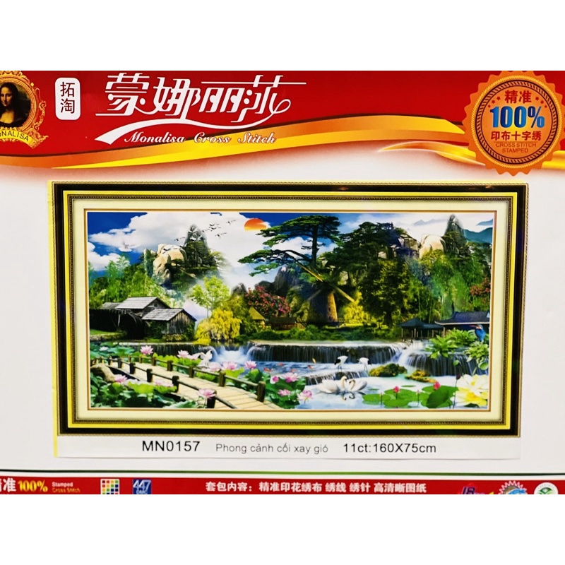 Tranh chữ thập thêu kín Phong cảnh cối xay gió MN0157