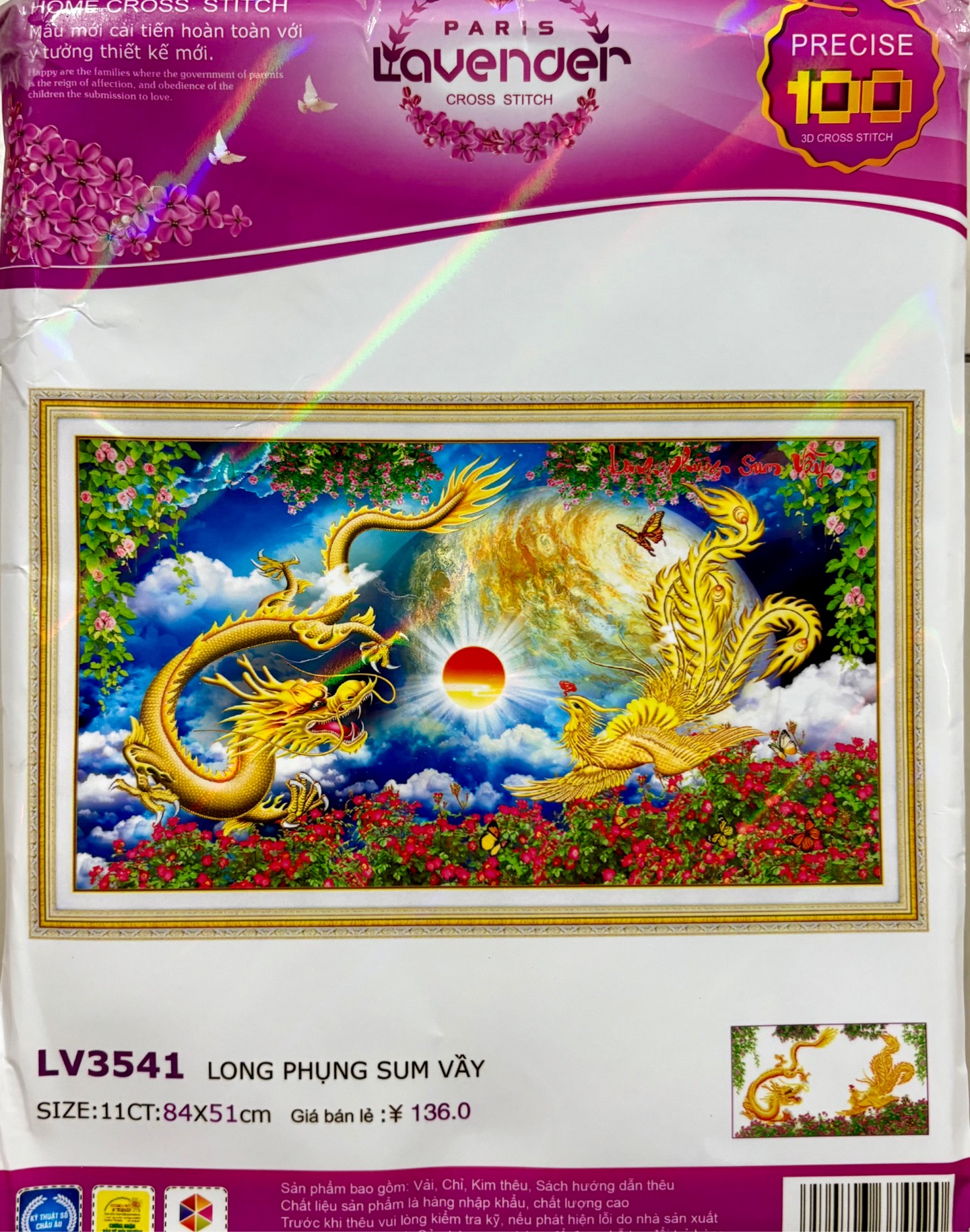 Tranh thêu chữ thập Long phụng sum vầy LV3541, LV3500 (thêu 3D)