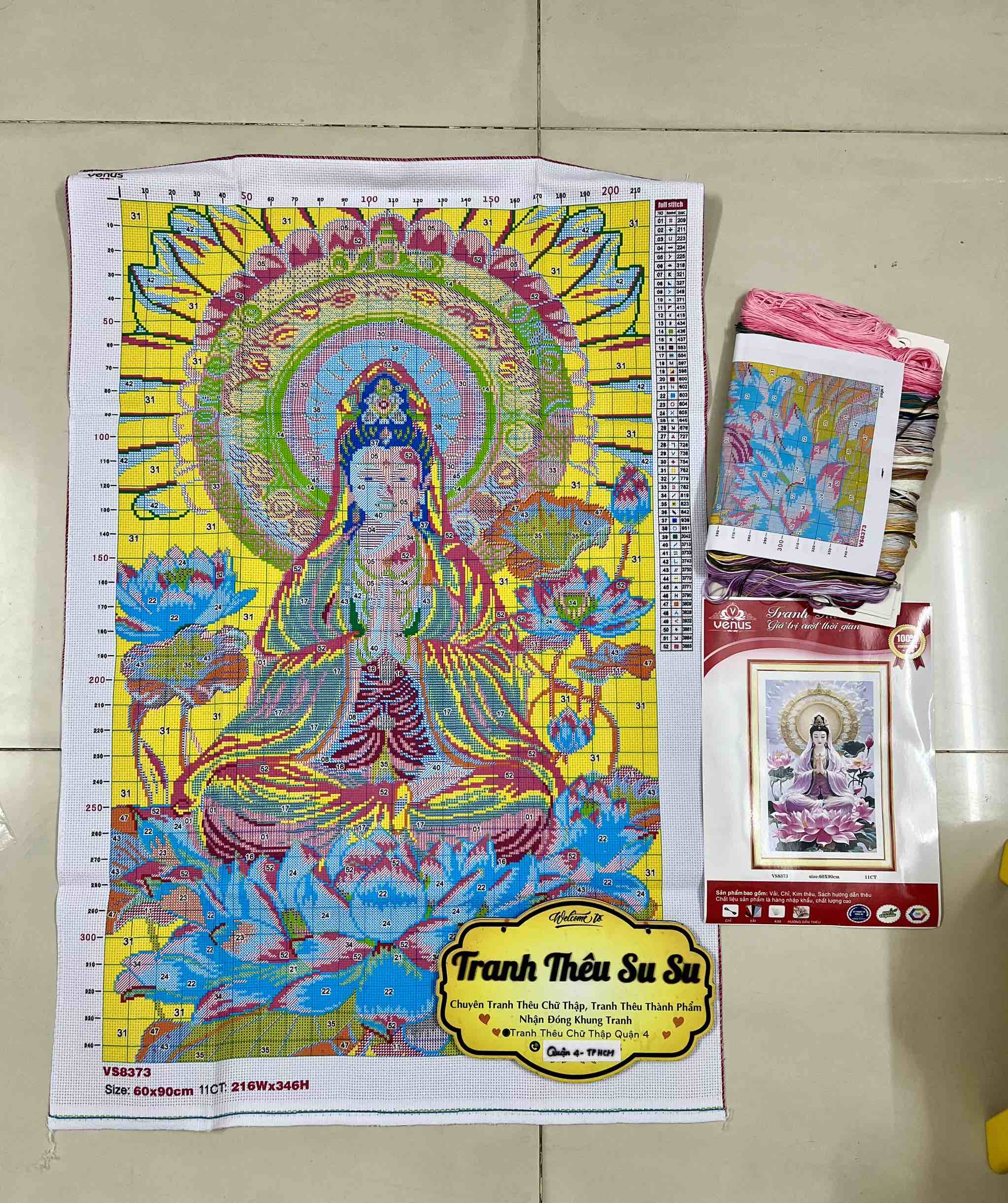 Tranh thêu kín Phật quan âm VS8373, kích thước 60 x 90 cm
