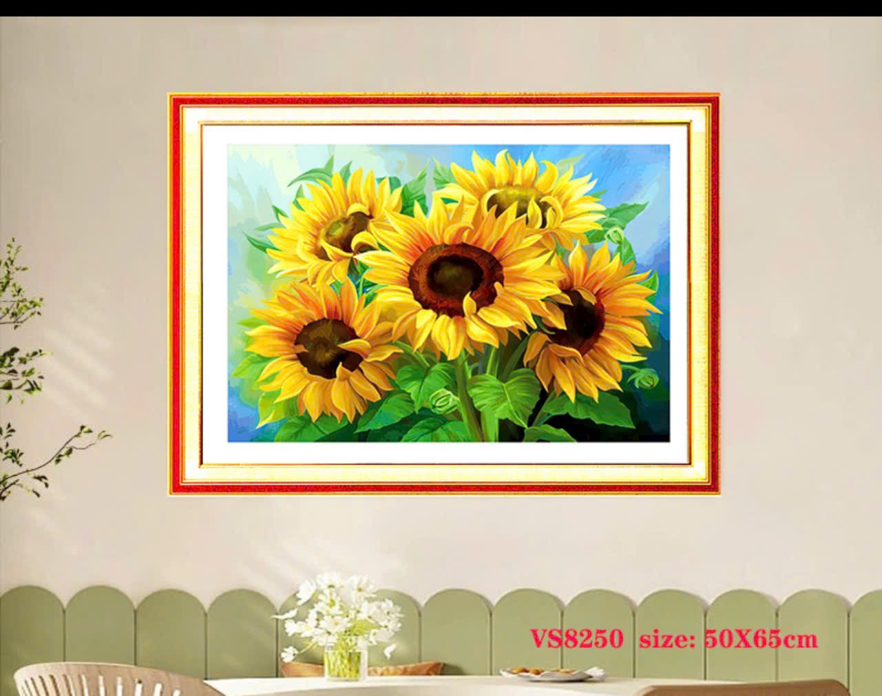 Tranh thêu kín Hoa hướng dương VS8250, kích thước 65*50 cm