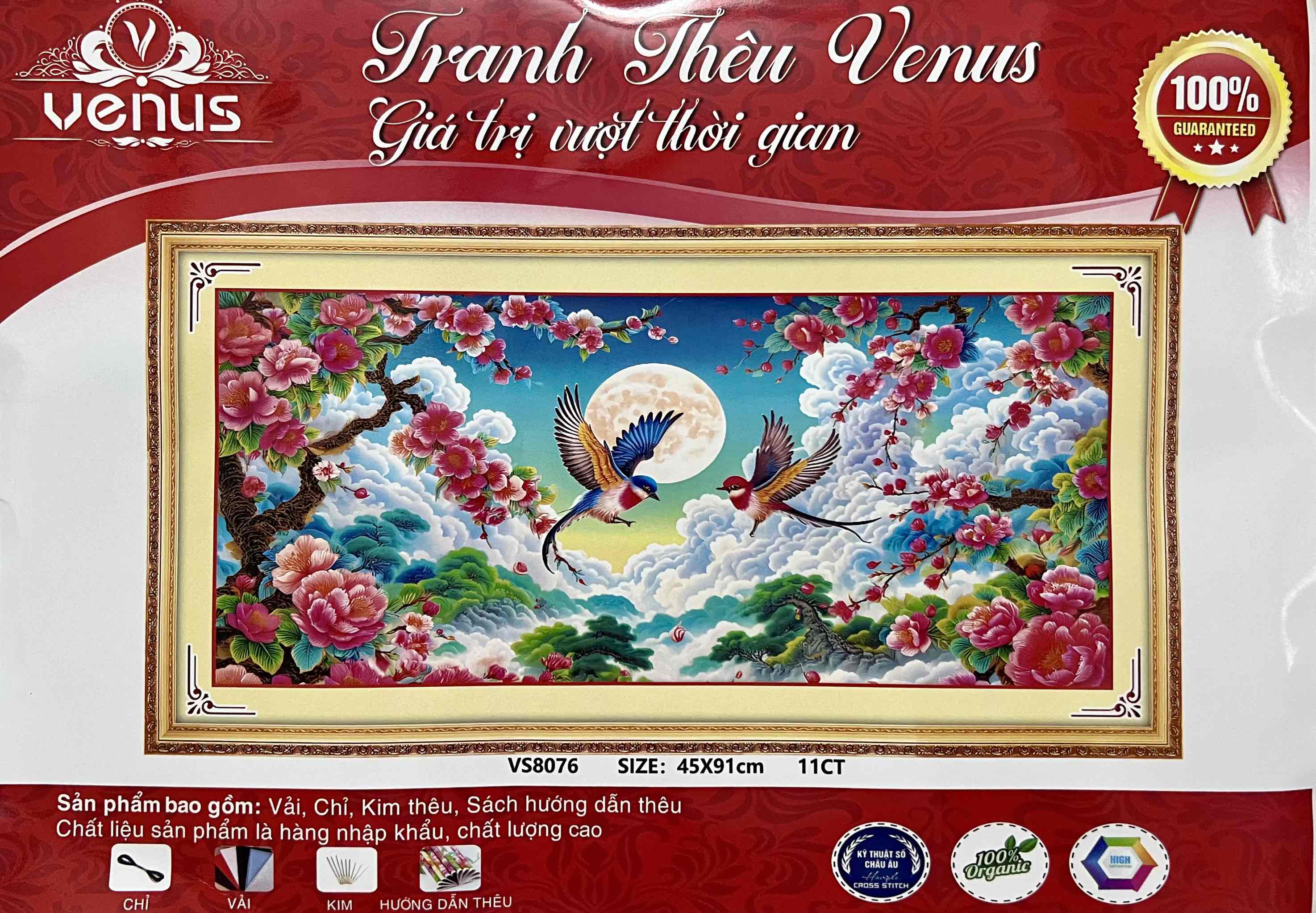 Tranh thêu kín Mùa xuân hoa nở VS8076, kích thước 45 x 91 cm