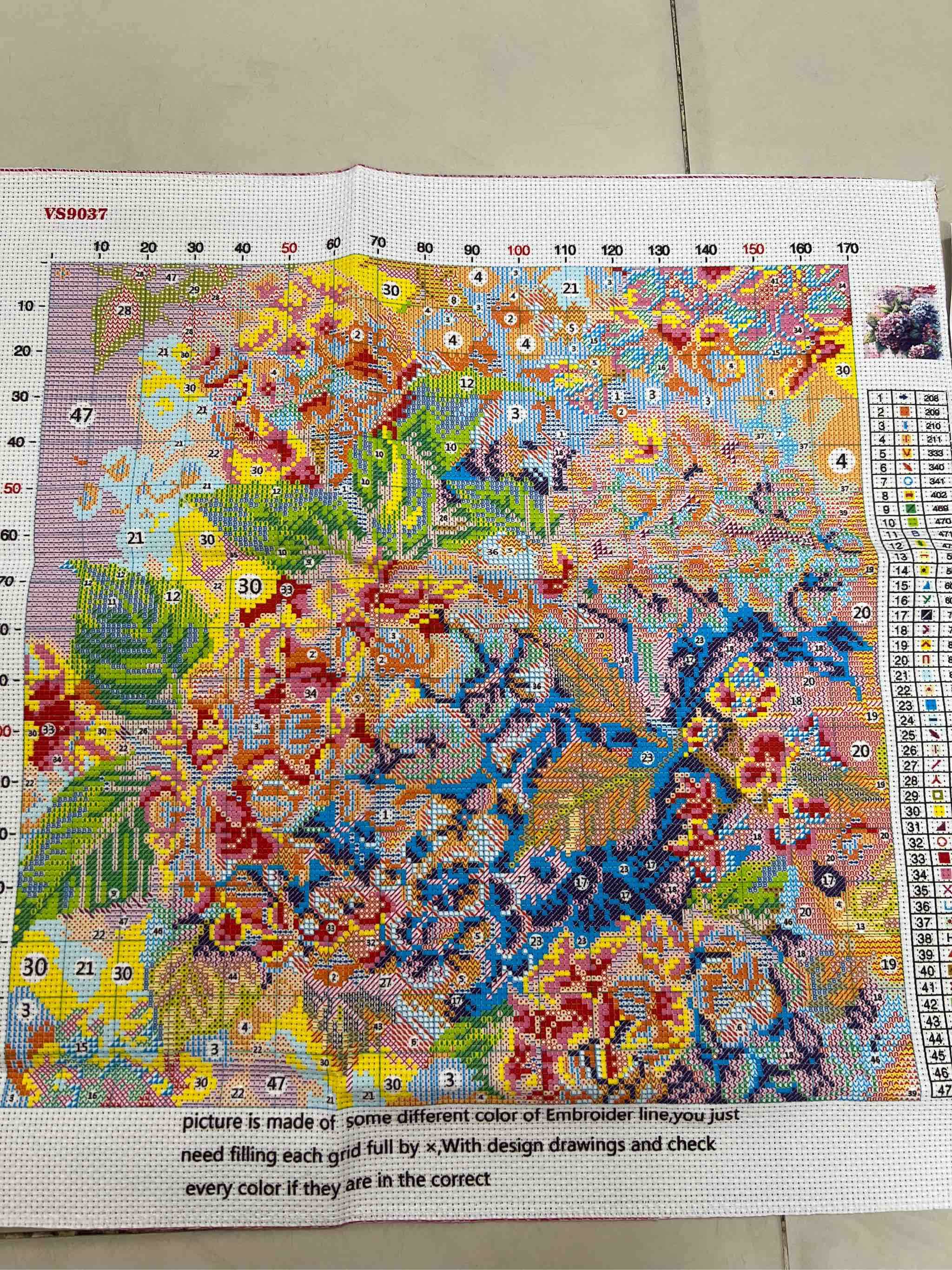 Tranh thêu kín cẩm tú cầu VS9037, 11ct thêu 3 sợi, 50x50 cm