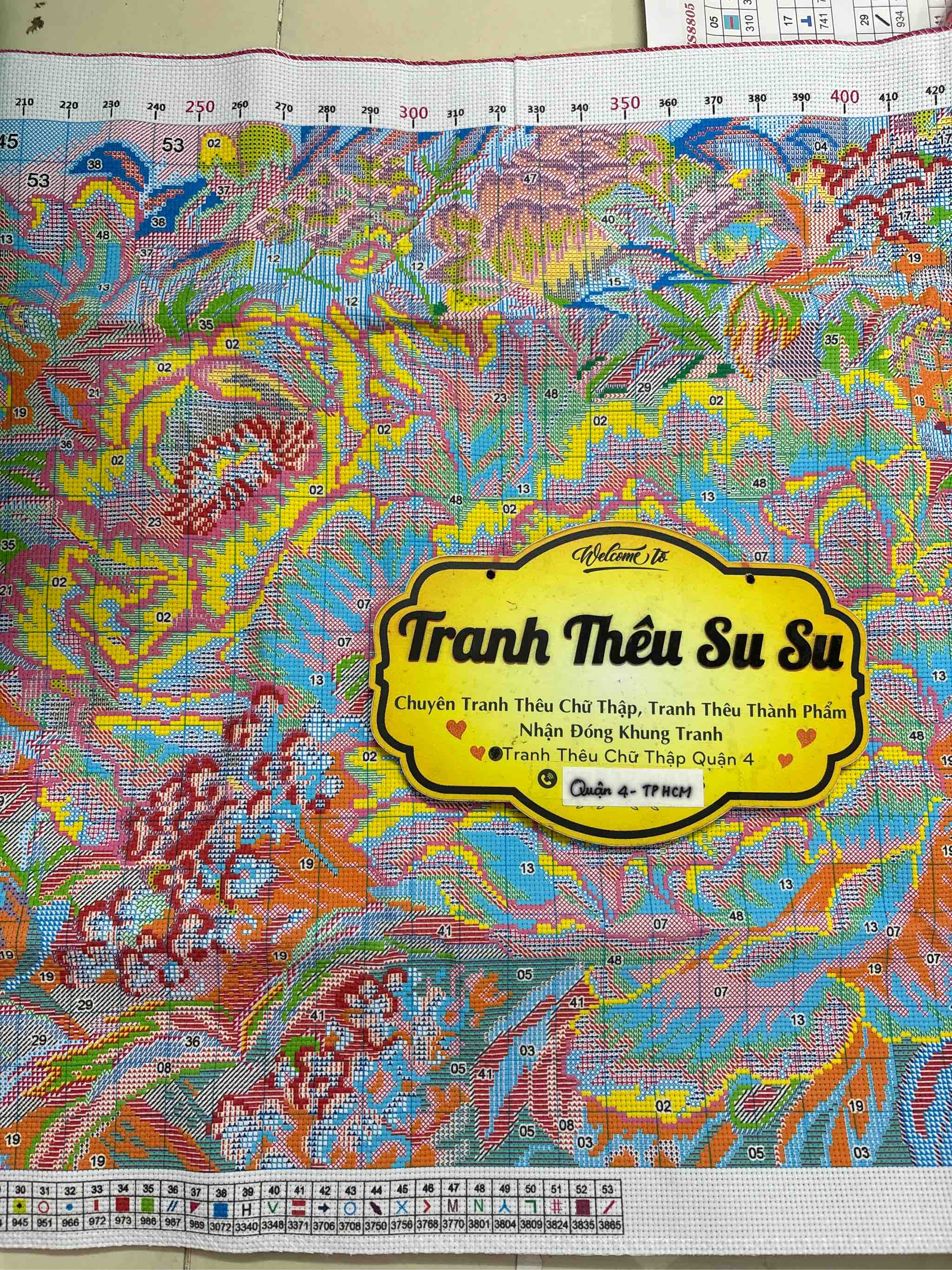 Tranh thêu kín Hoa mẫu đơn VS8805, kích thước 150 x 65 cm