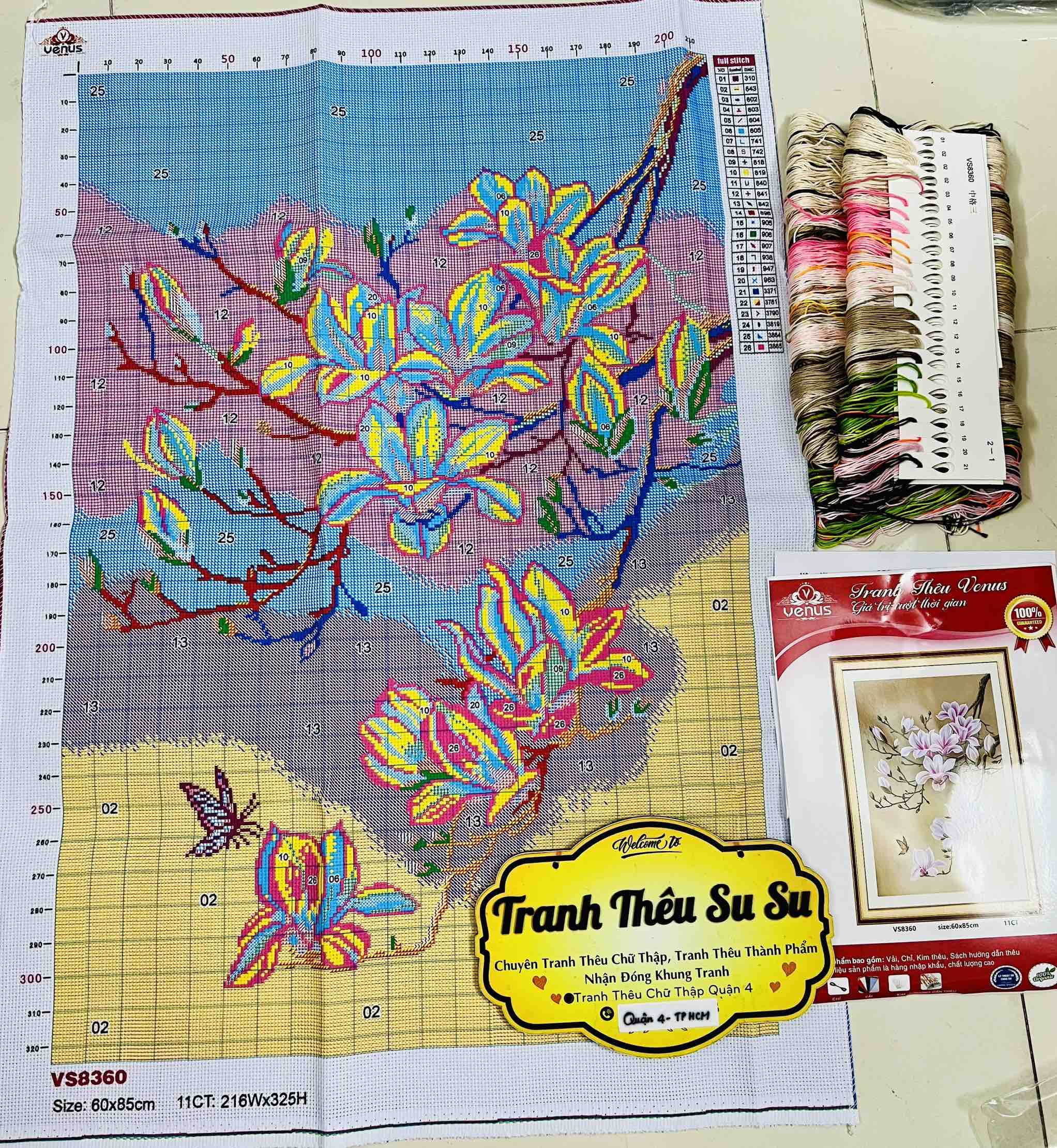 Tranh thêu kín Hoa ngọc lan VS8360, kích thước 60 x 80 cm