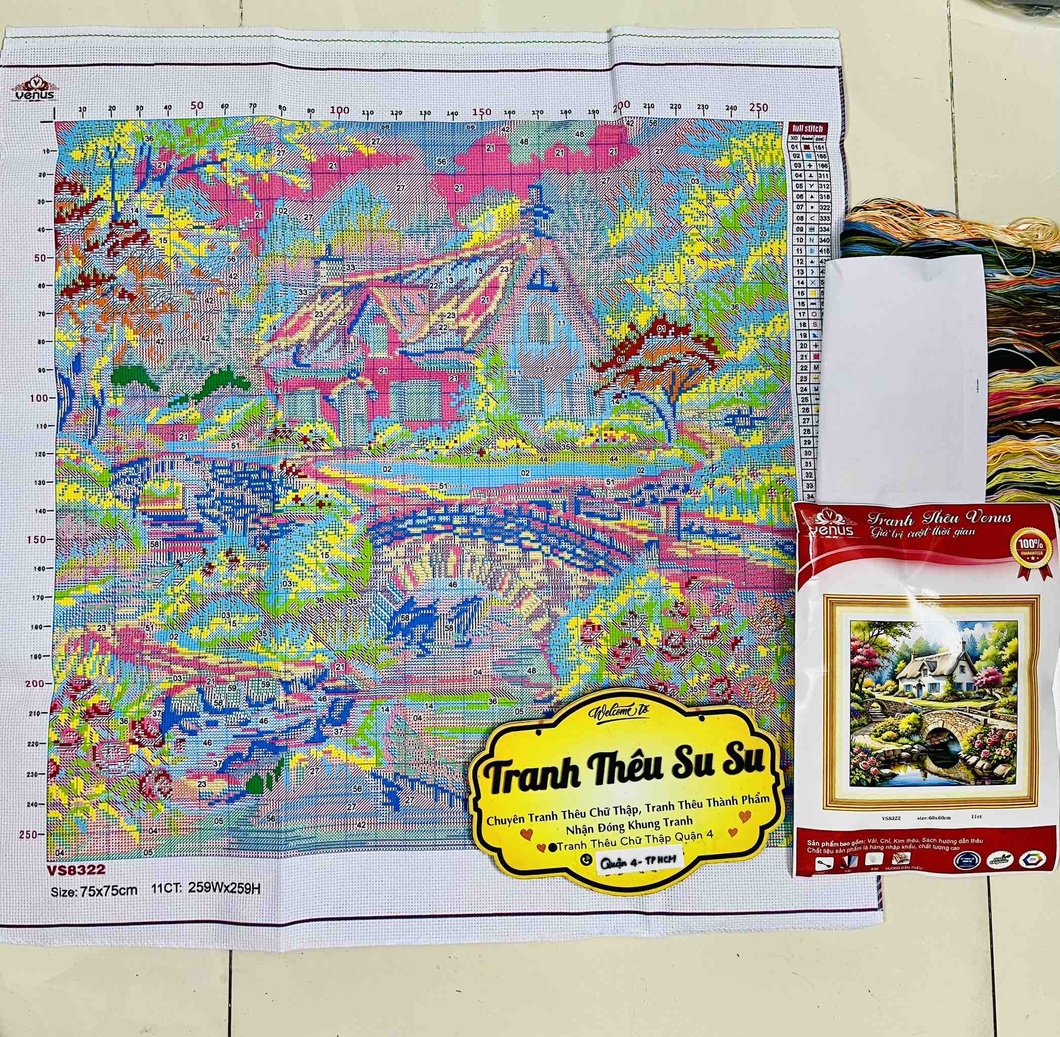 Tranh thêu kín Phong cảnh VS8322, kích thước 75 x 75 cm