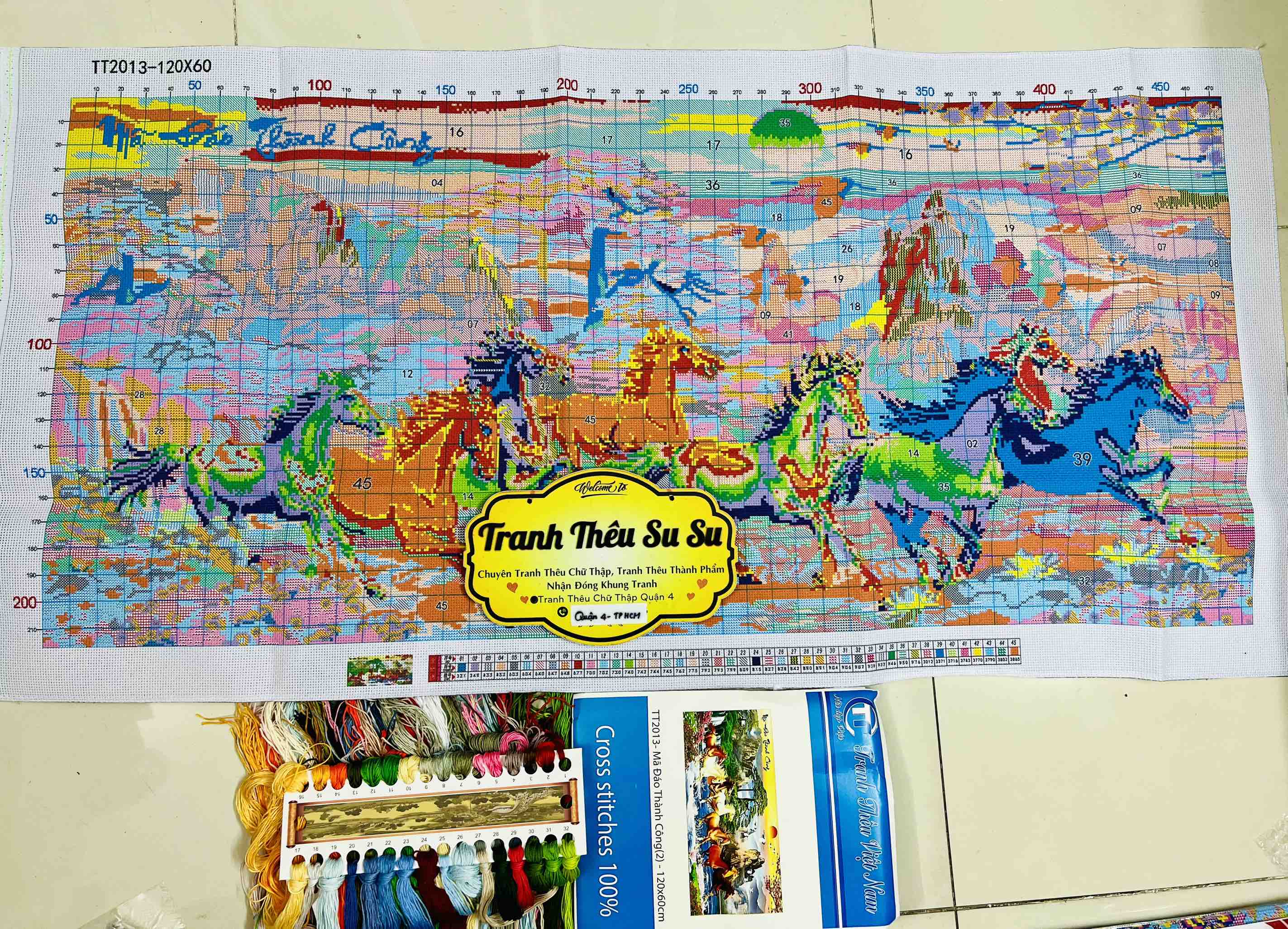 Tranh thêu kín Mã đáo thành công TT2013, kích thước 120 x 60 cm