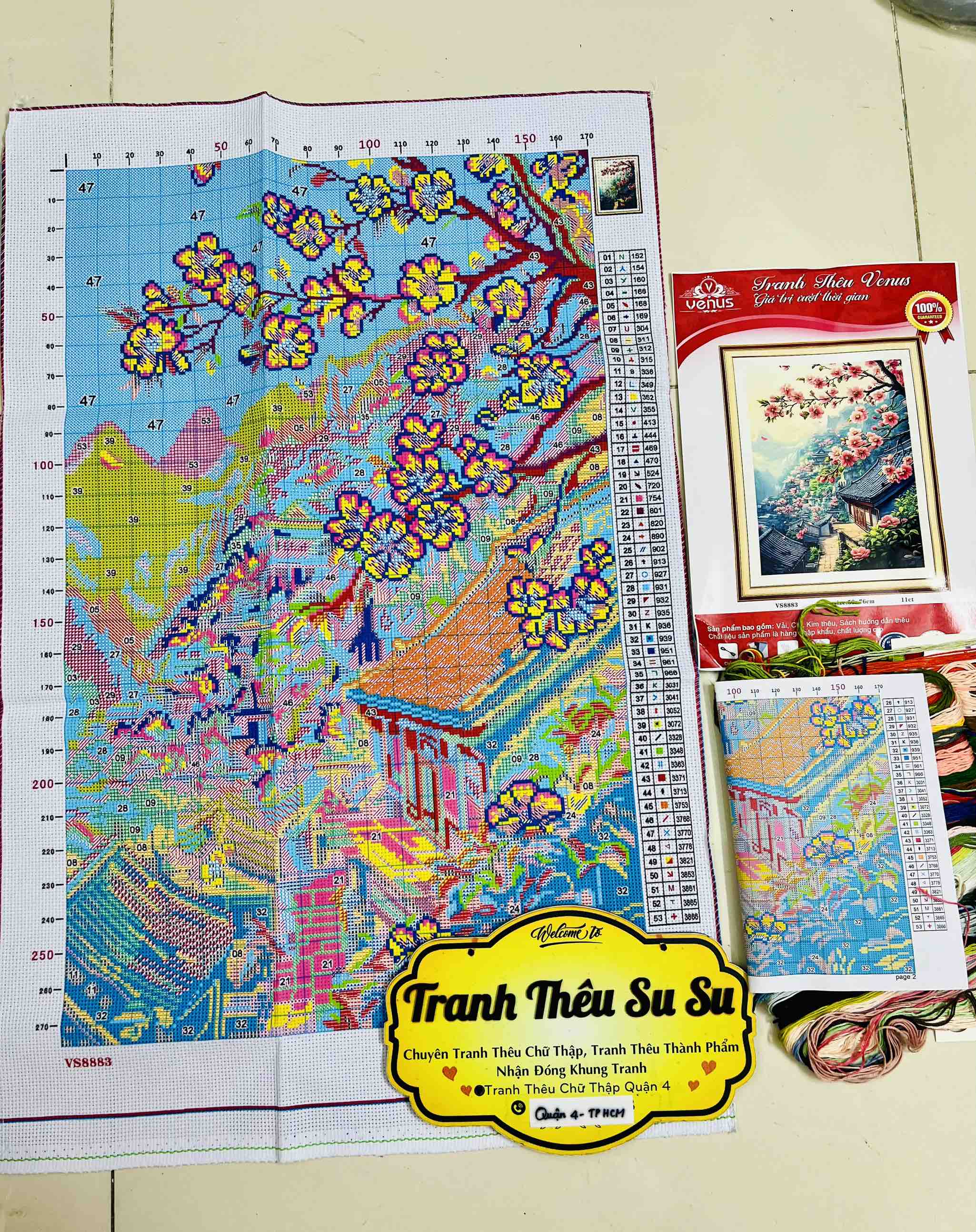 Tranh thêu kín Phong cảnh cố hương VS8883, kích thước 50 x 76 cm