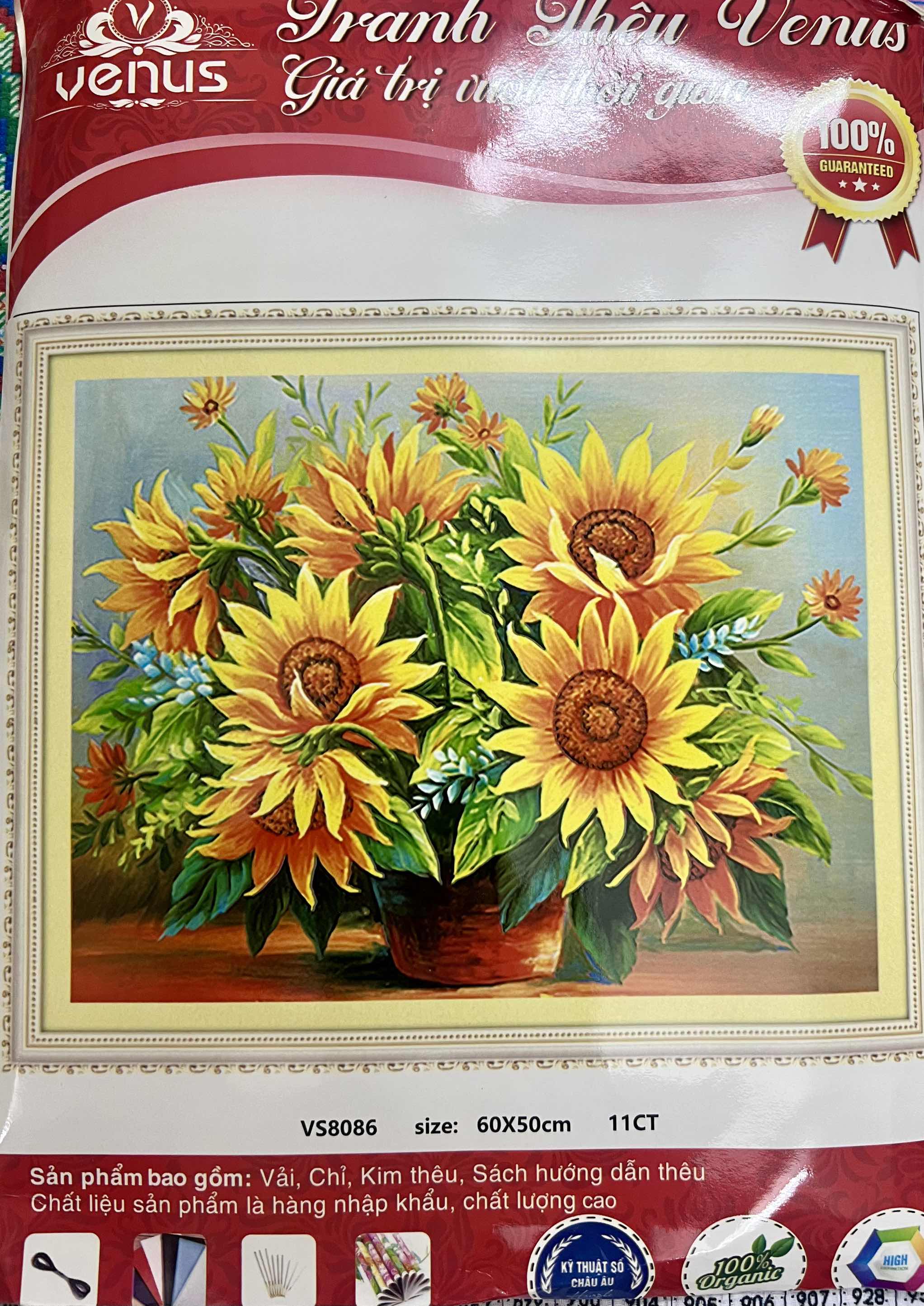 Tranh thêu chữ thập Hoa hướng dương VS8086, kích thước 60 x 50 cm