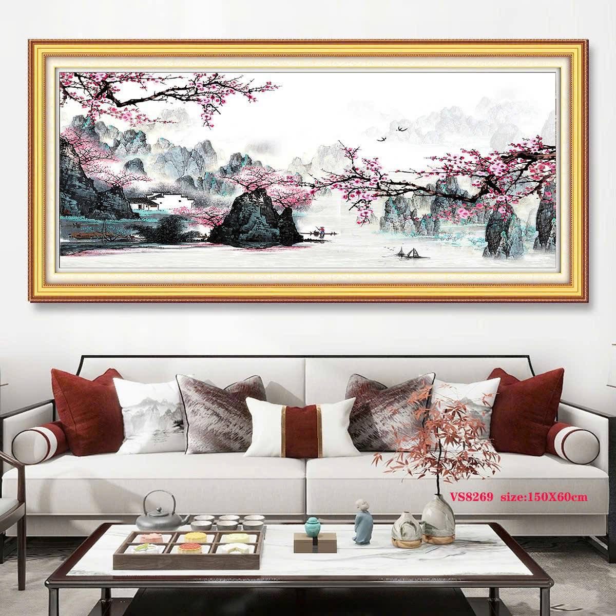 Tranh thêu kín Phong cảnh thủy mặc VS8269, kích thước 150 x 60 cm
