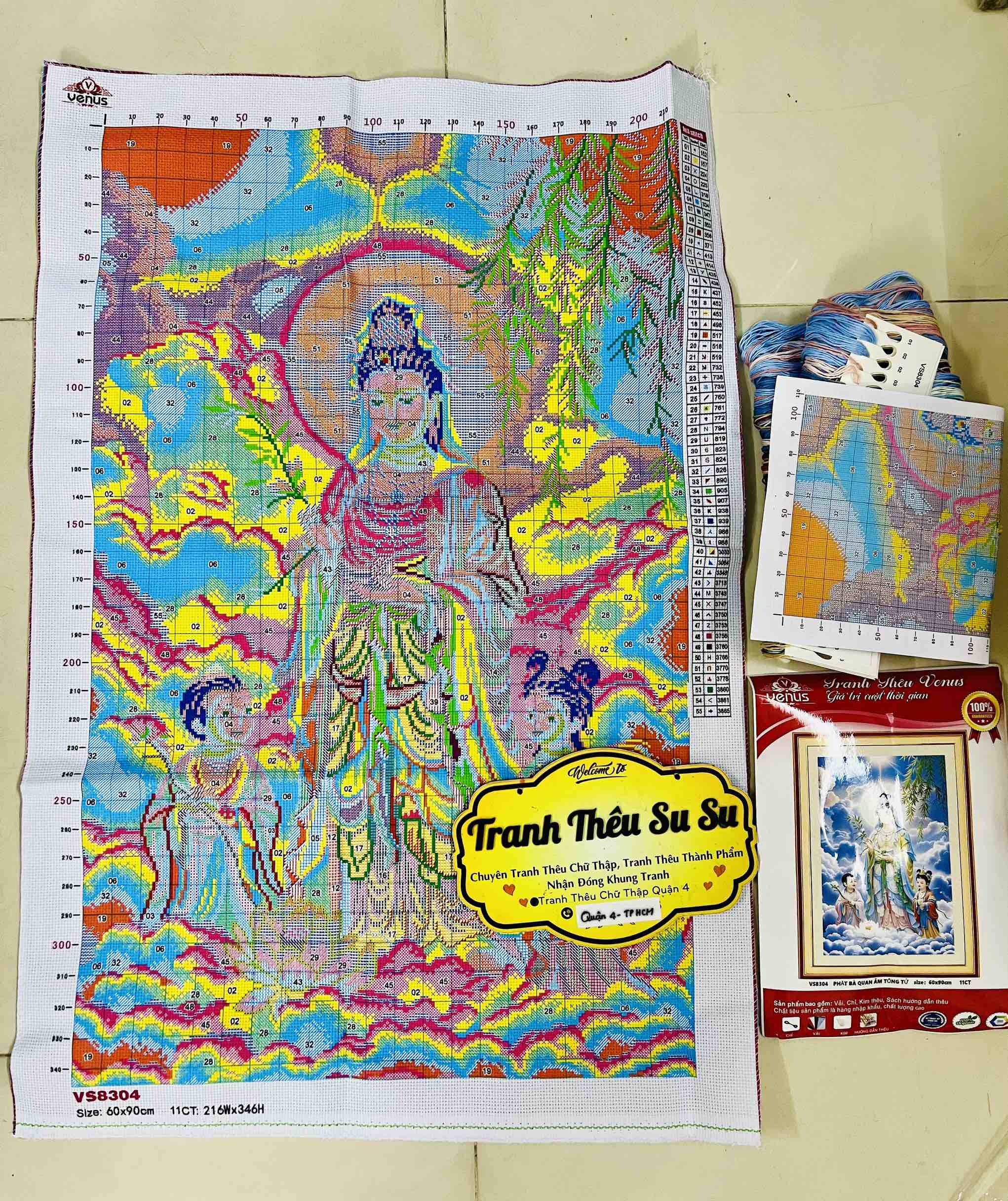 Tranh thêu kín Quan âm VS8304, kích thước 60 x 90 cm