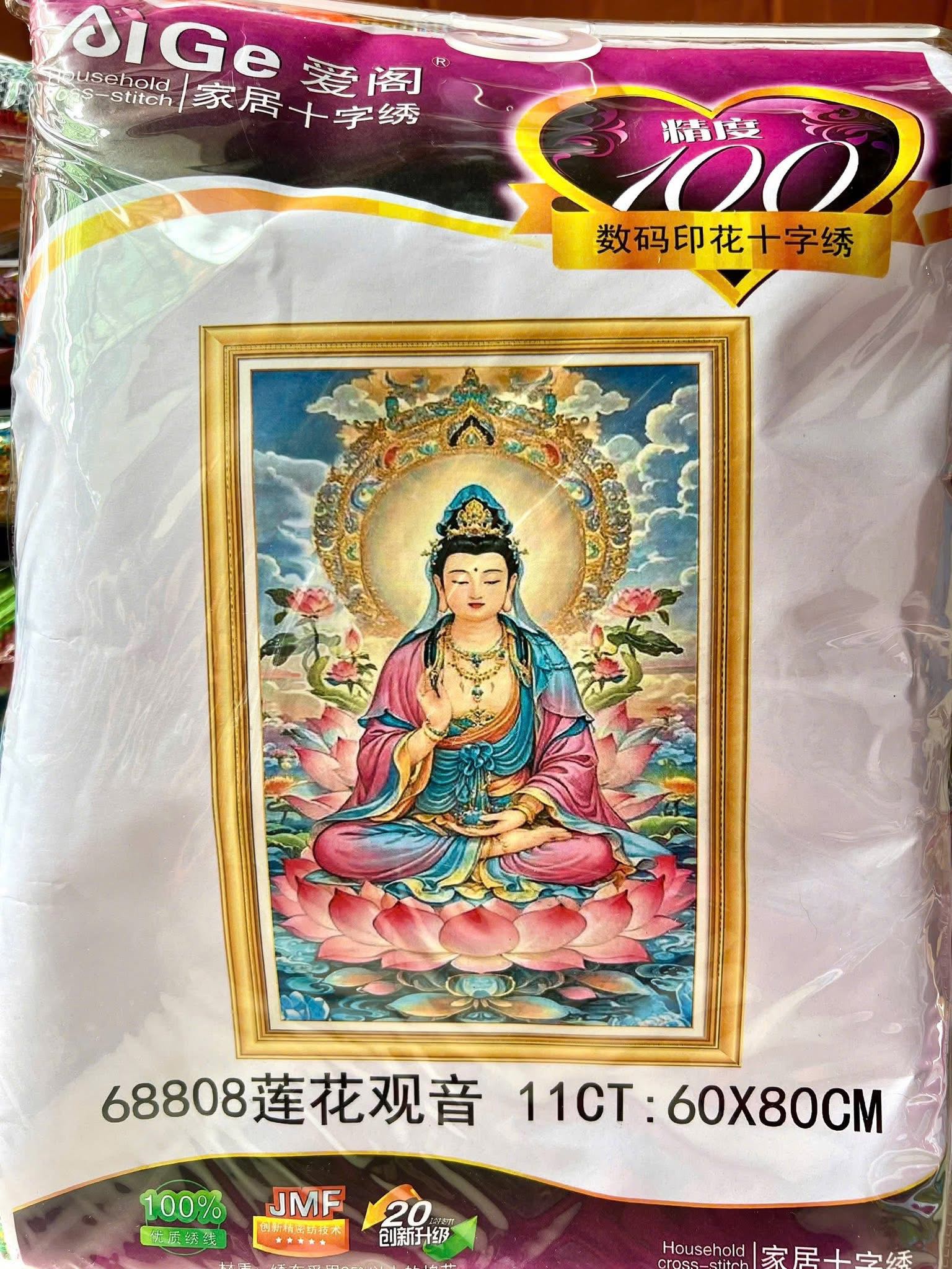 Tranh thêu quan âm bồ tát 68808, kích thước, 60x 80 cm
