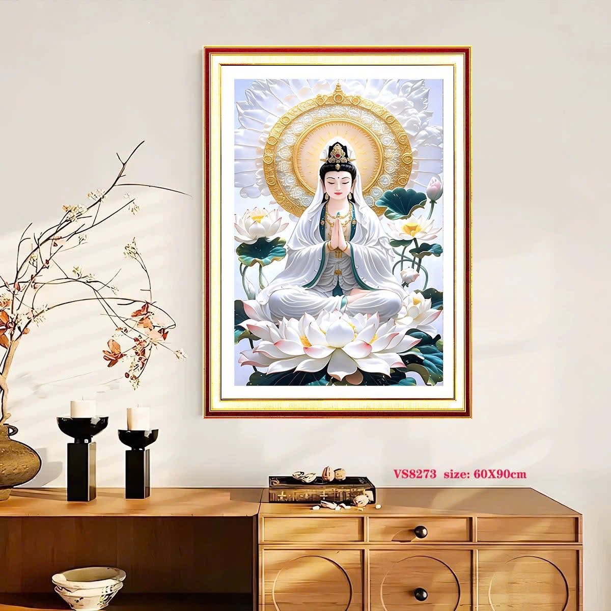 Tranh thêu kín quan âm VS8273, kích thước 60x90 cm