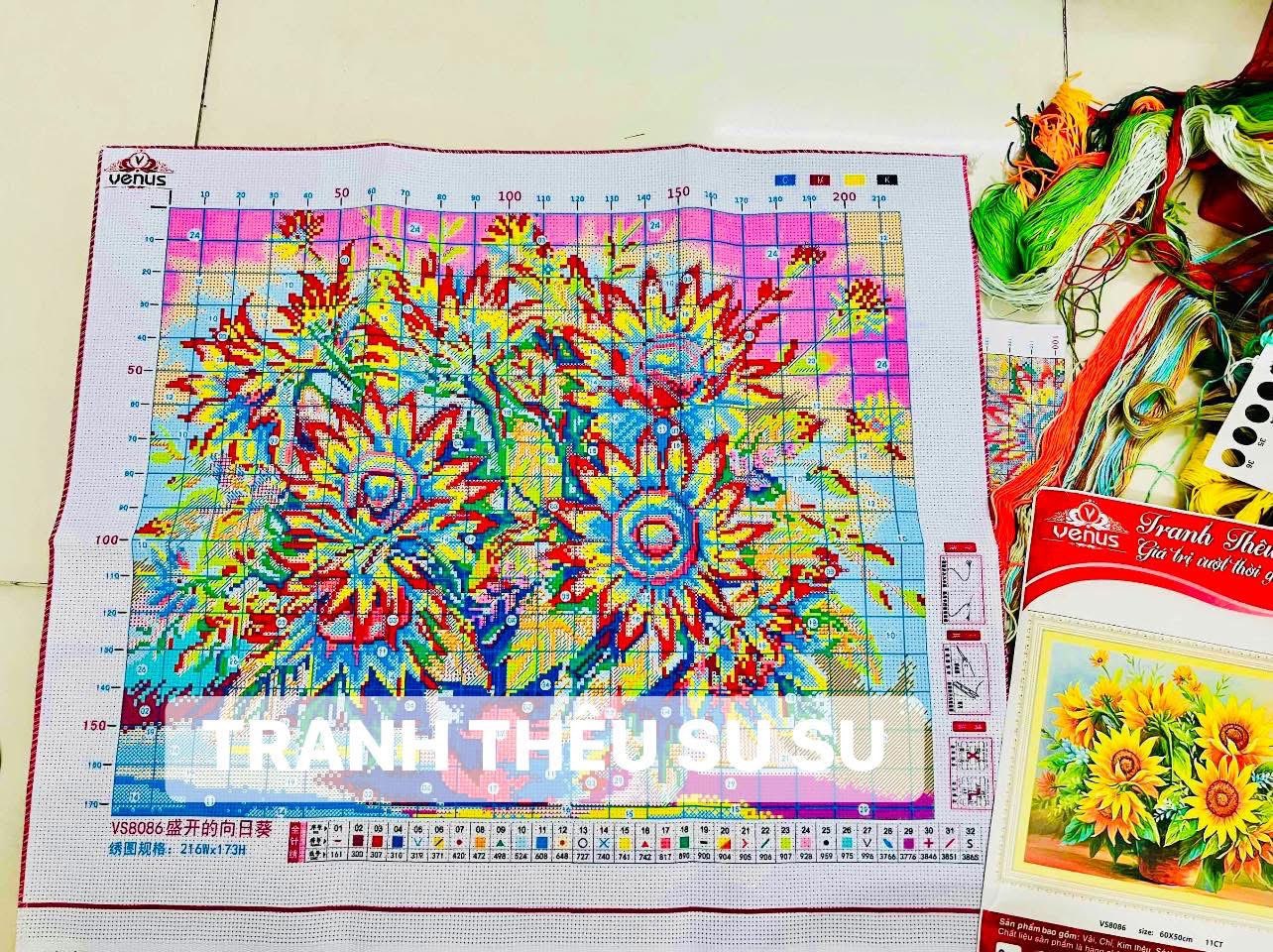 Tranh thêu chữ thập Hoa hướng dương VS8086, kích thước 60 x 50 cm