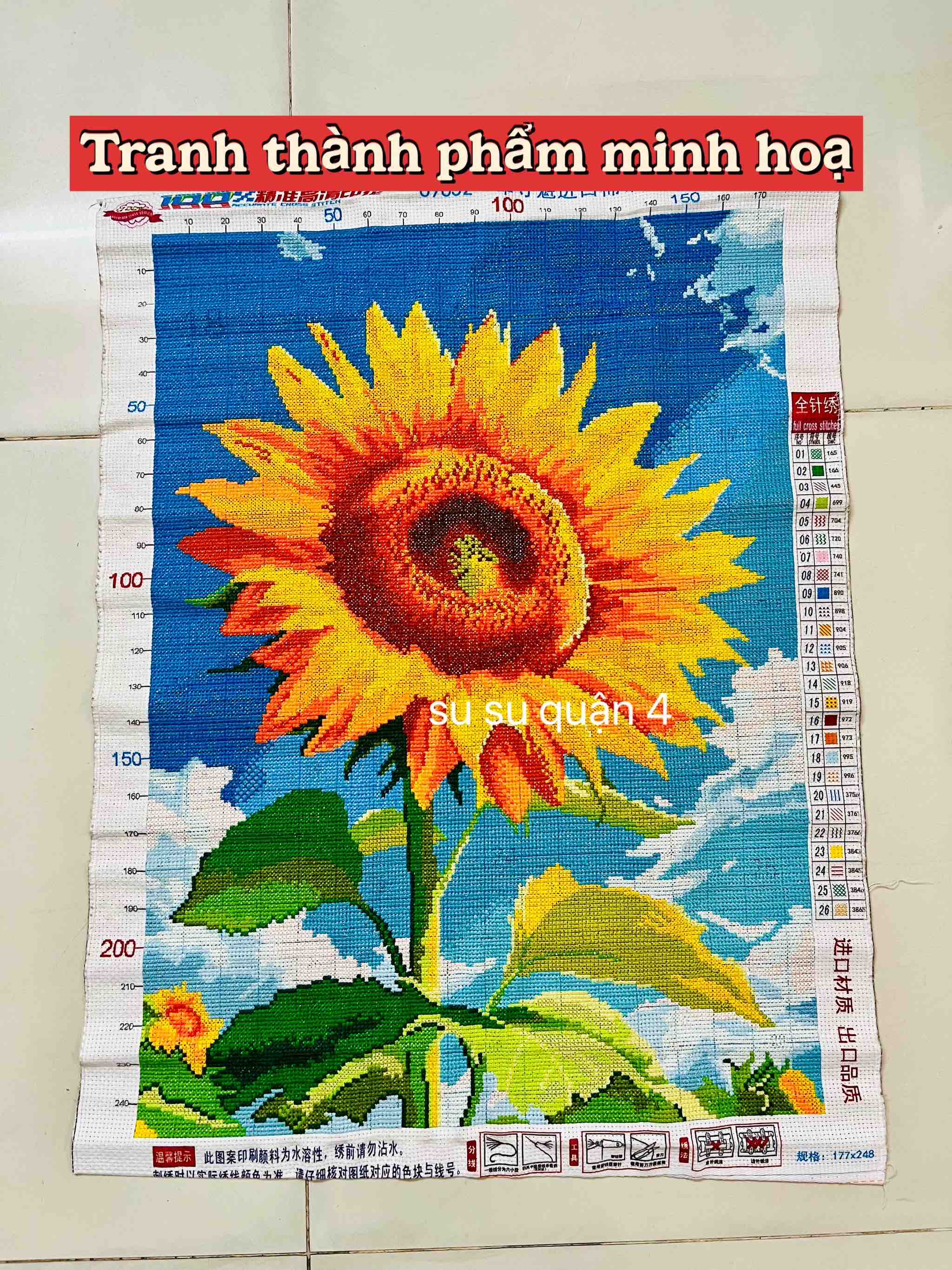 [Thêu 4 sợi] Tranh thêu kín chữ thập Hoa hướng dương 69652, kích thước 60 x 80 cm