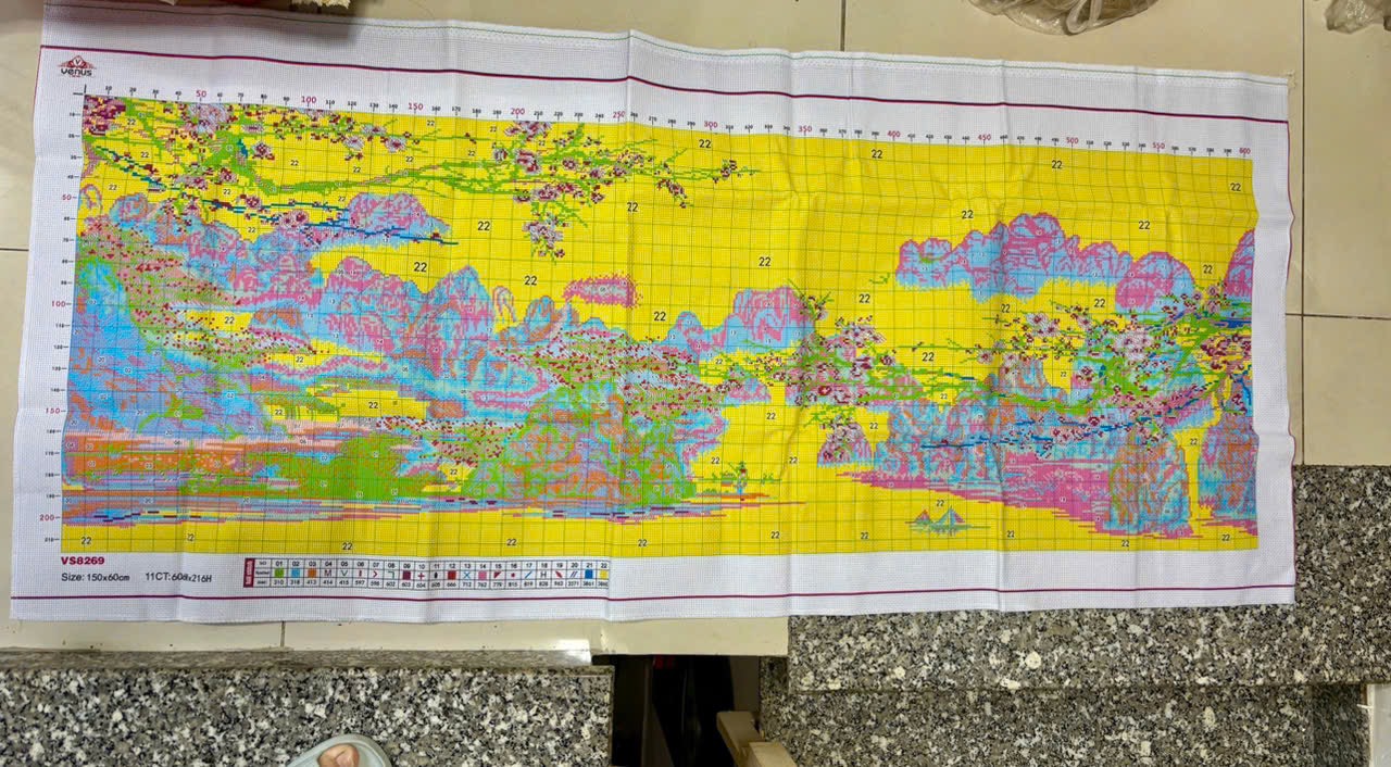 Tranh thêu kín Phong cảnh thủy mặc VS8269, kích thước 150 x 60 cm