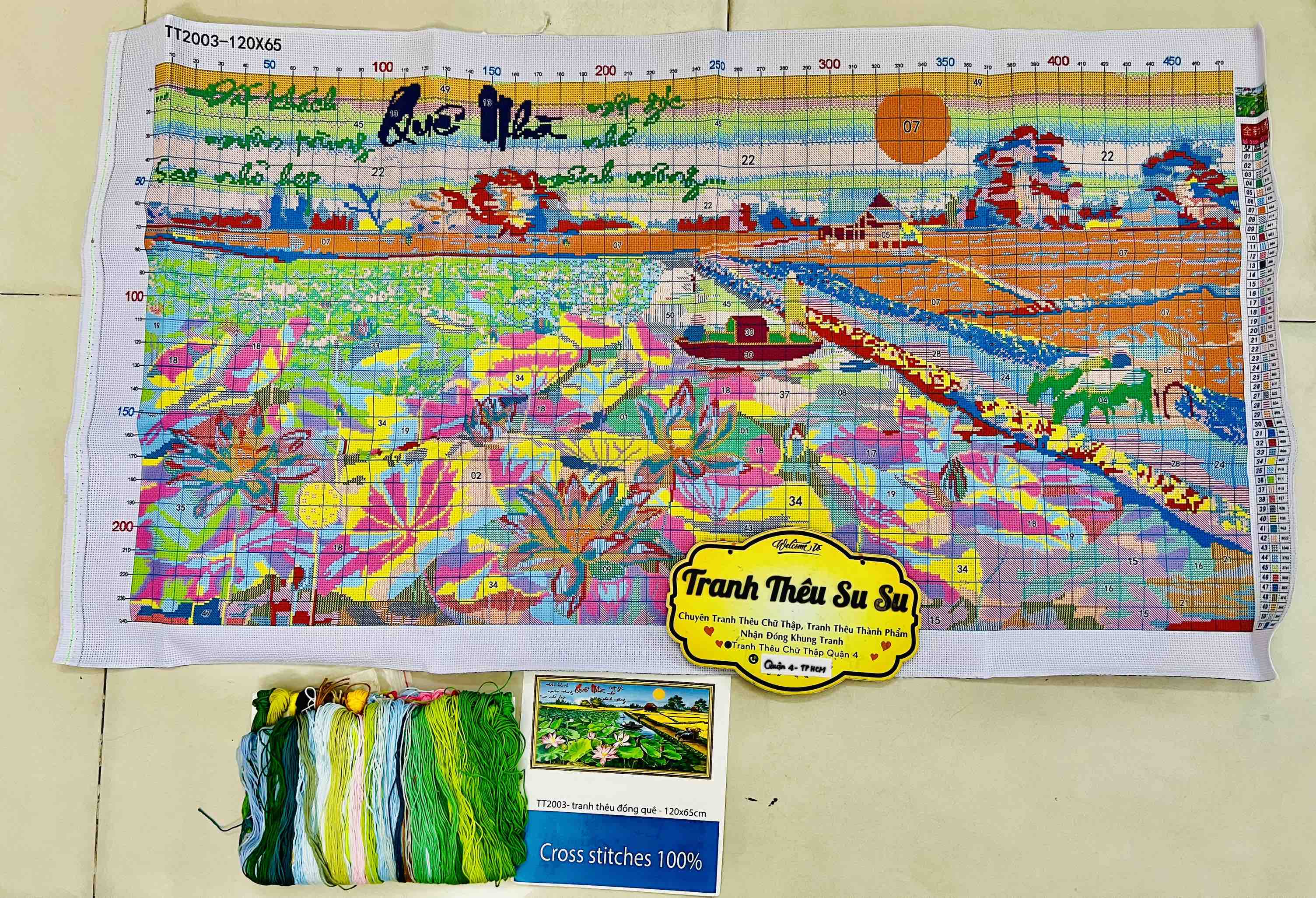 Tranh thêu kín quê hương TT2003, kích thước 120x60 cm