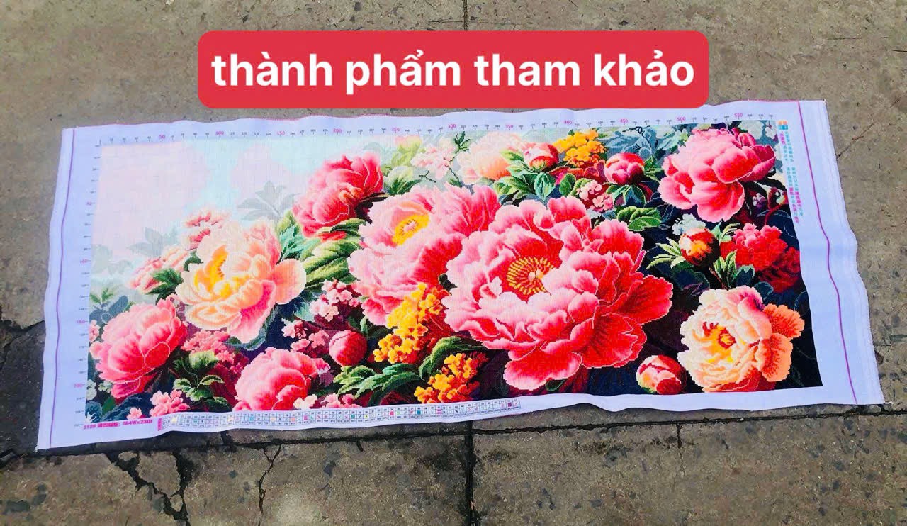 Tranh thêu kín Hoa mẫu đơn VS8805, kích thước 150 x 65 cm
