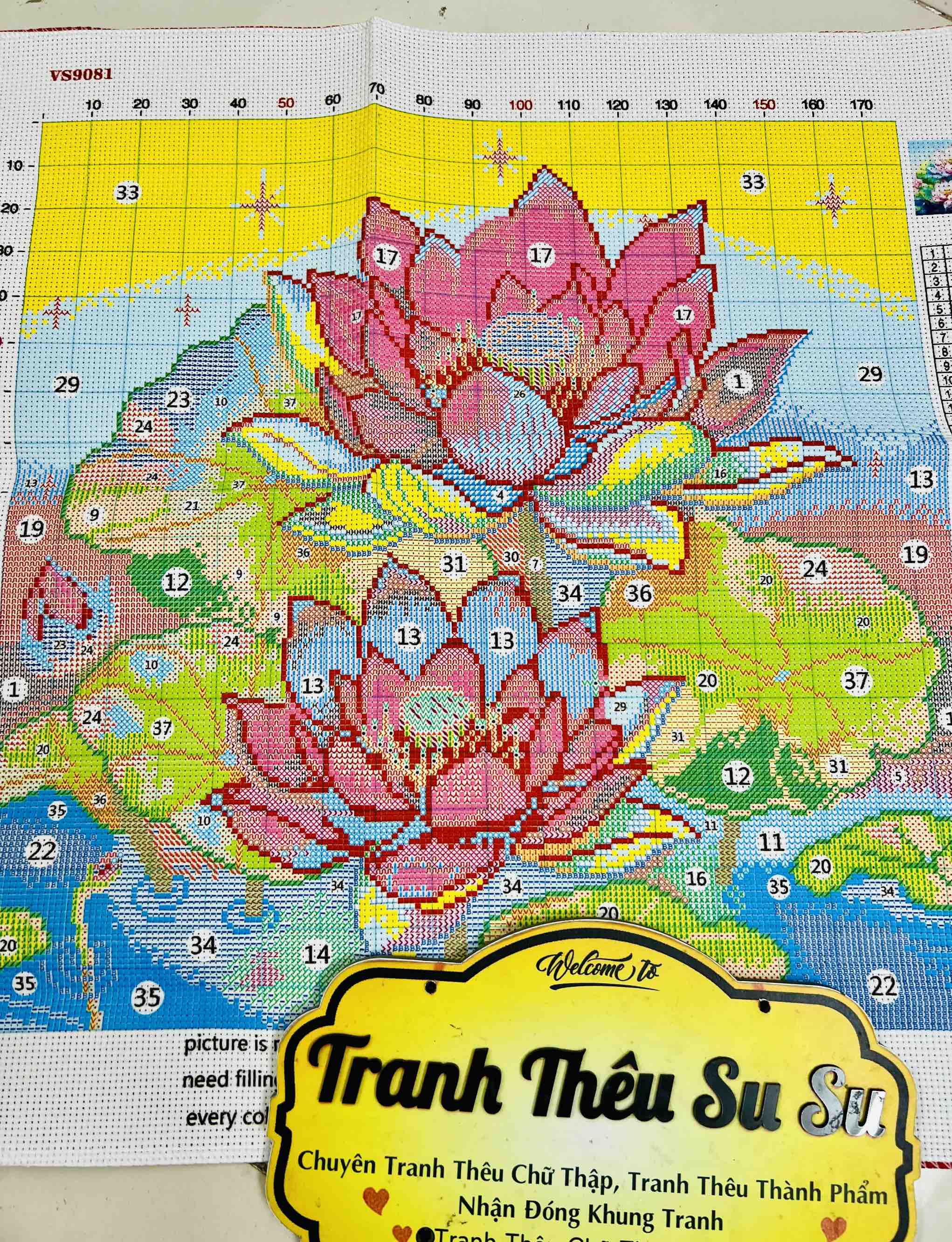 TRANH THÊU KÍN HOA SEN VS9081, KÍCH THƯỚC 50x 50 cm