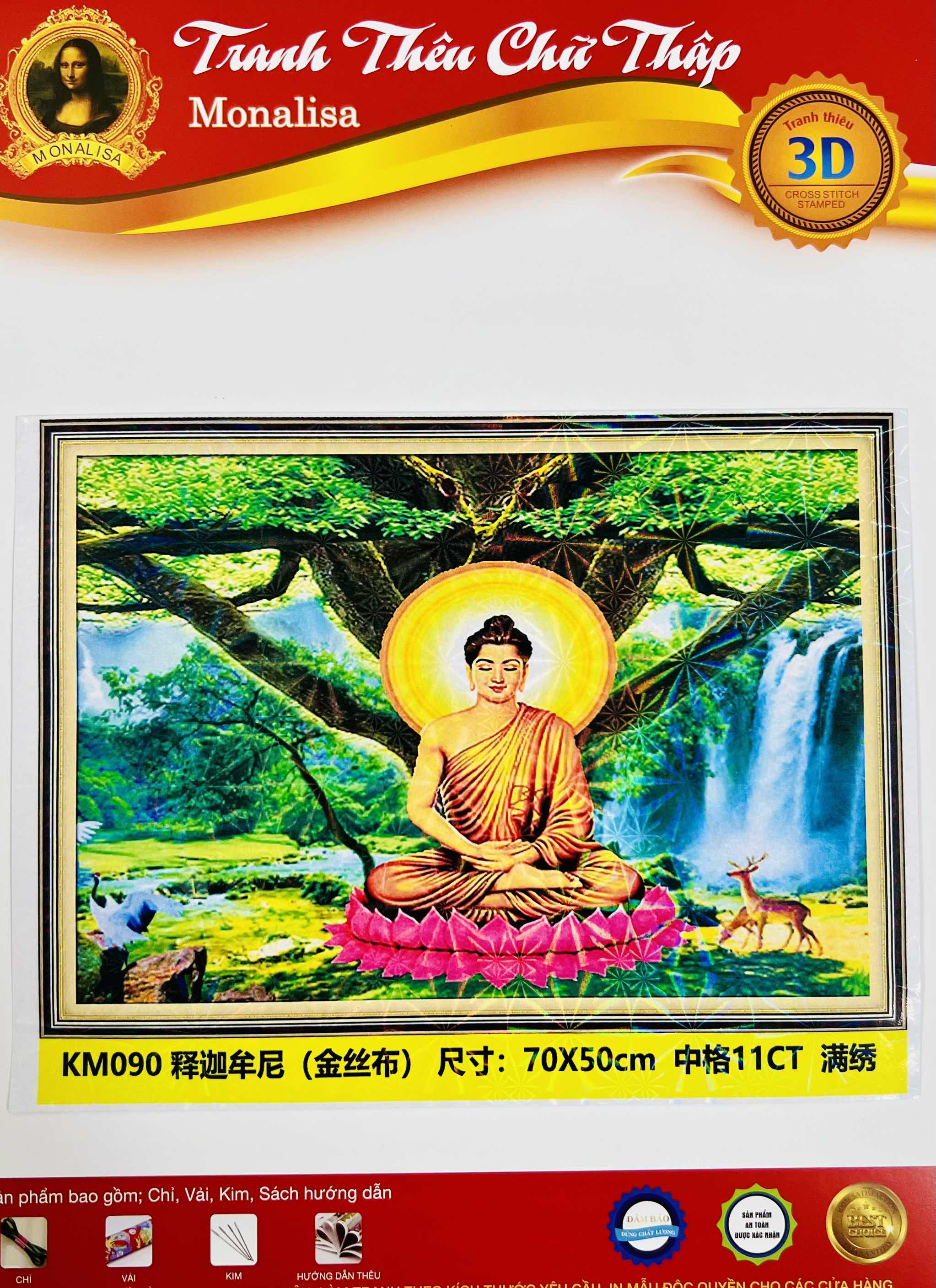 Tranh thêu kín phật thích ca KM090, kích thước 70 x 50 cm