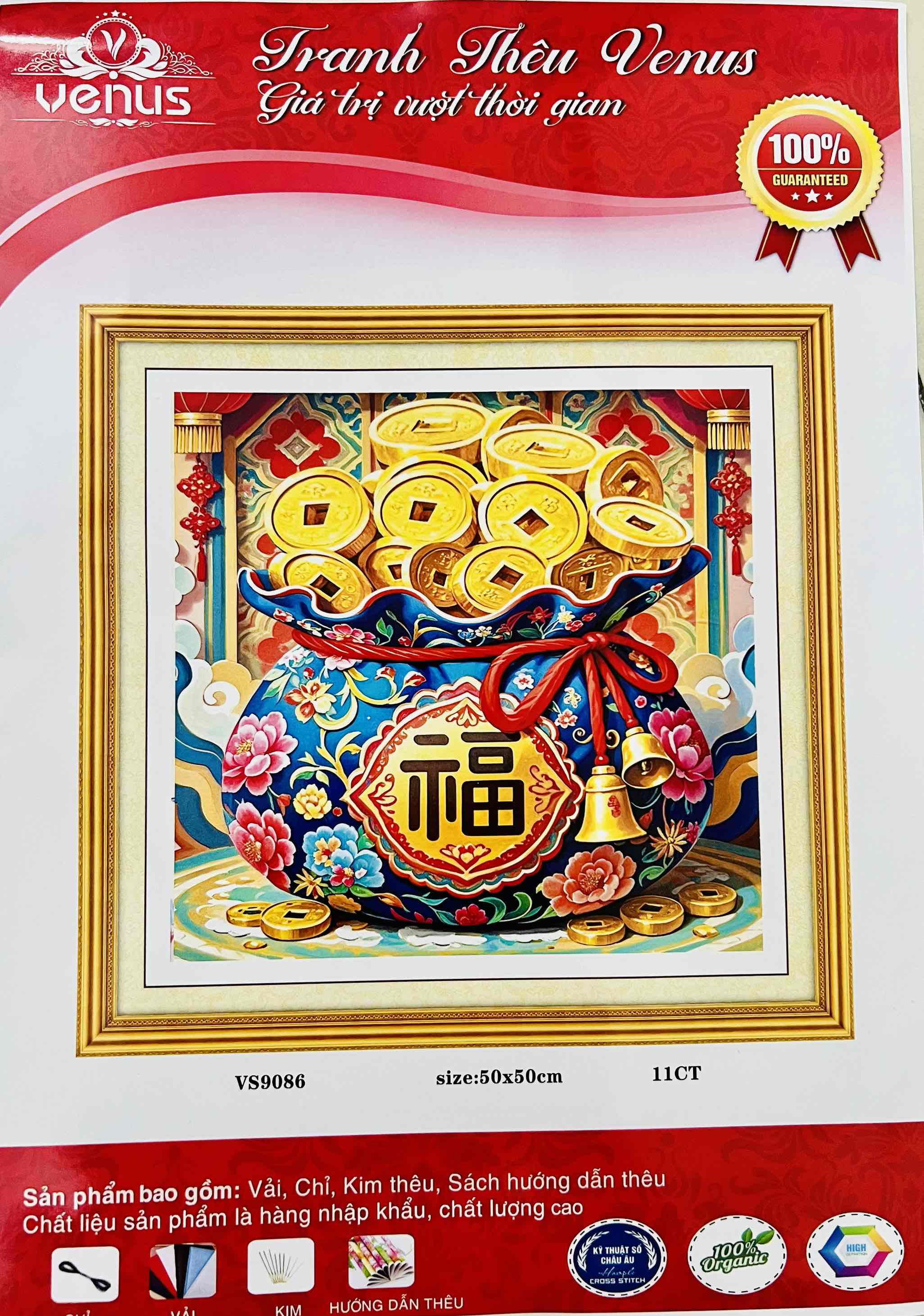 Tranh thêu kín Túi tiền chữ Phúc VS9086, kích thước 50 x 50 cm