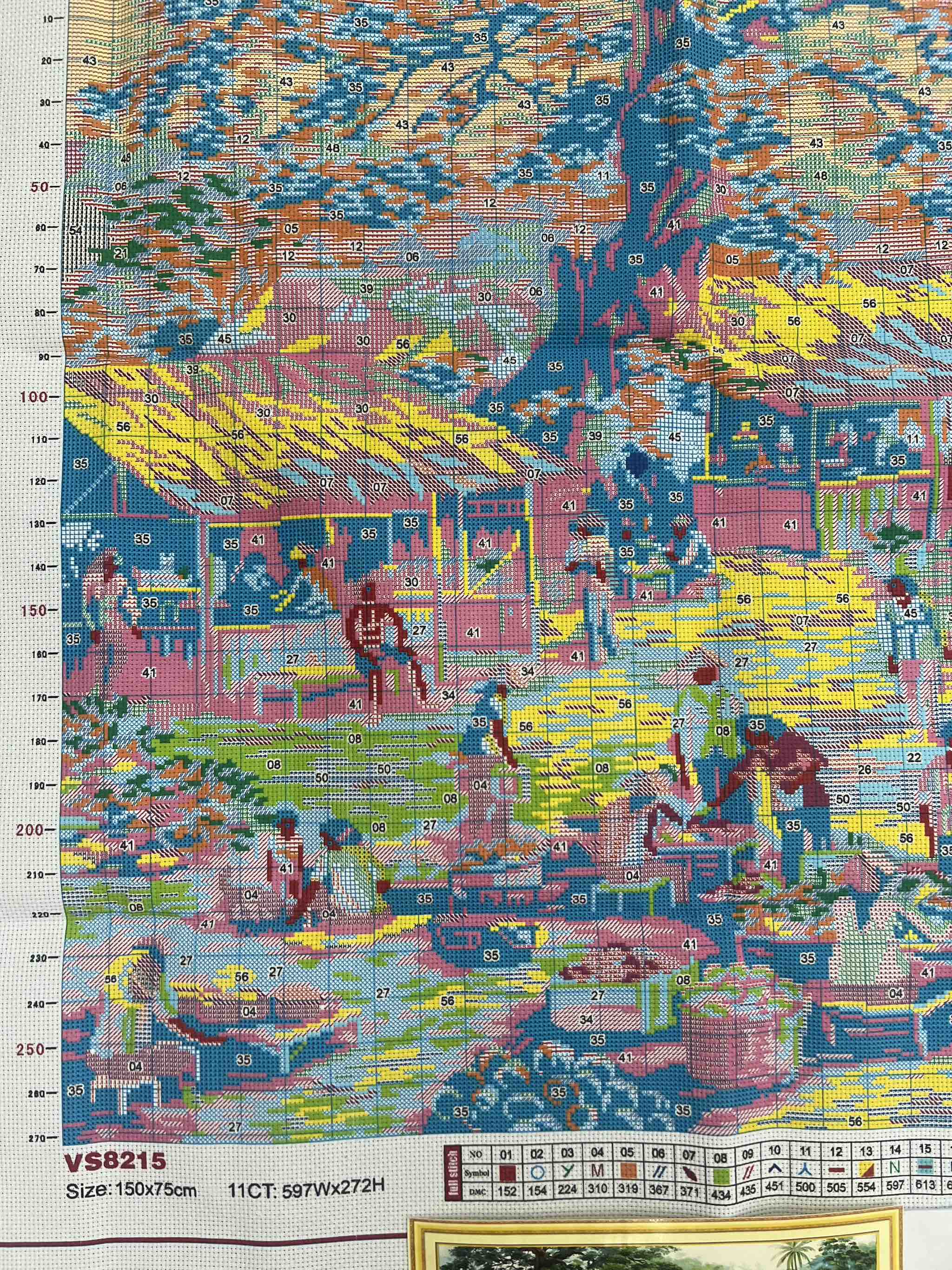 Tranh thêu kín Chợ quê VS8215, kích thước 150x70 cm