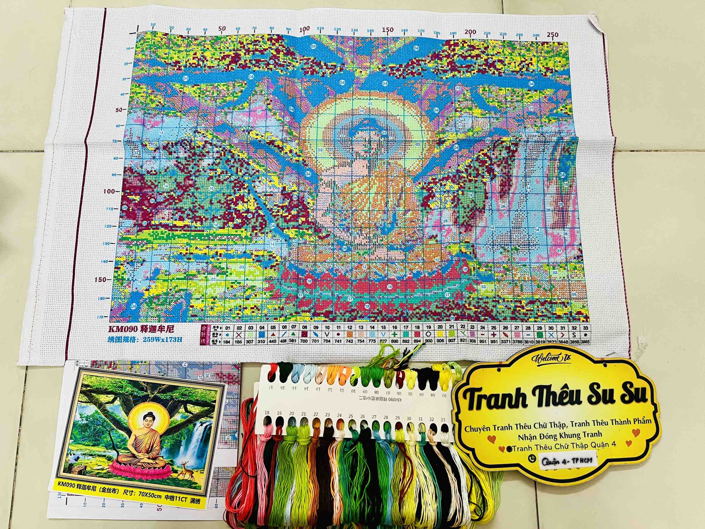 Tranh thêu kín phật thích ca KM090, kích thước 70 x 50 cm