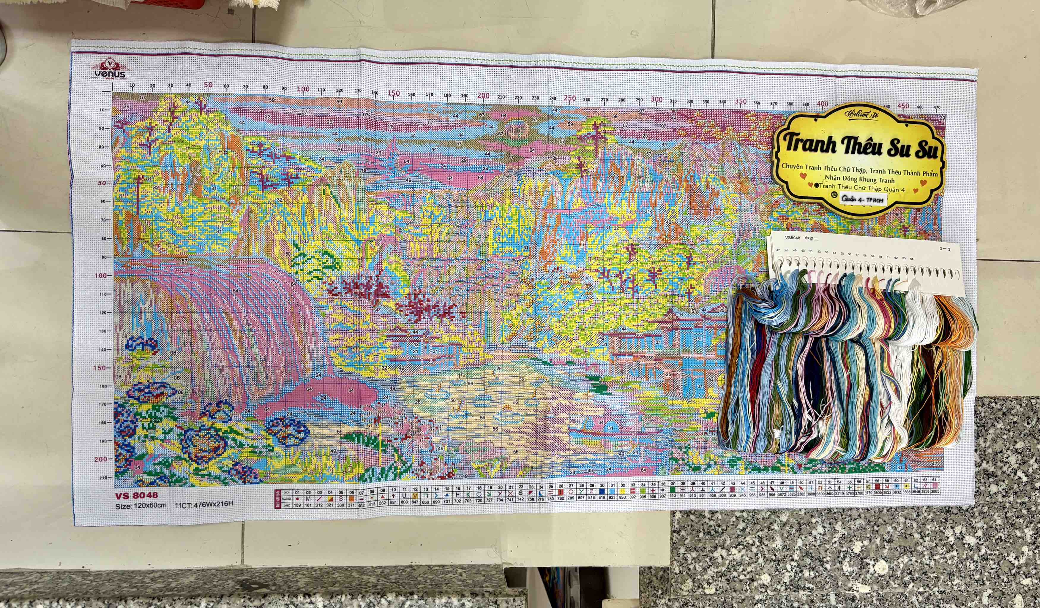 Tranh thêu kín Phong cảnh VS8048, kích thước 120x65 cm