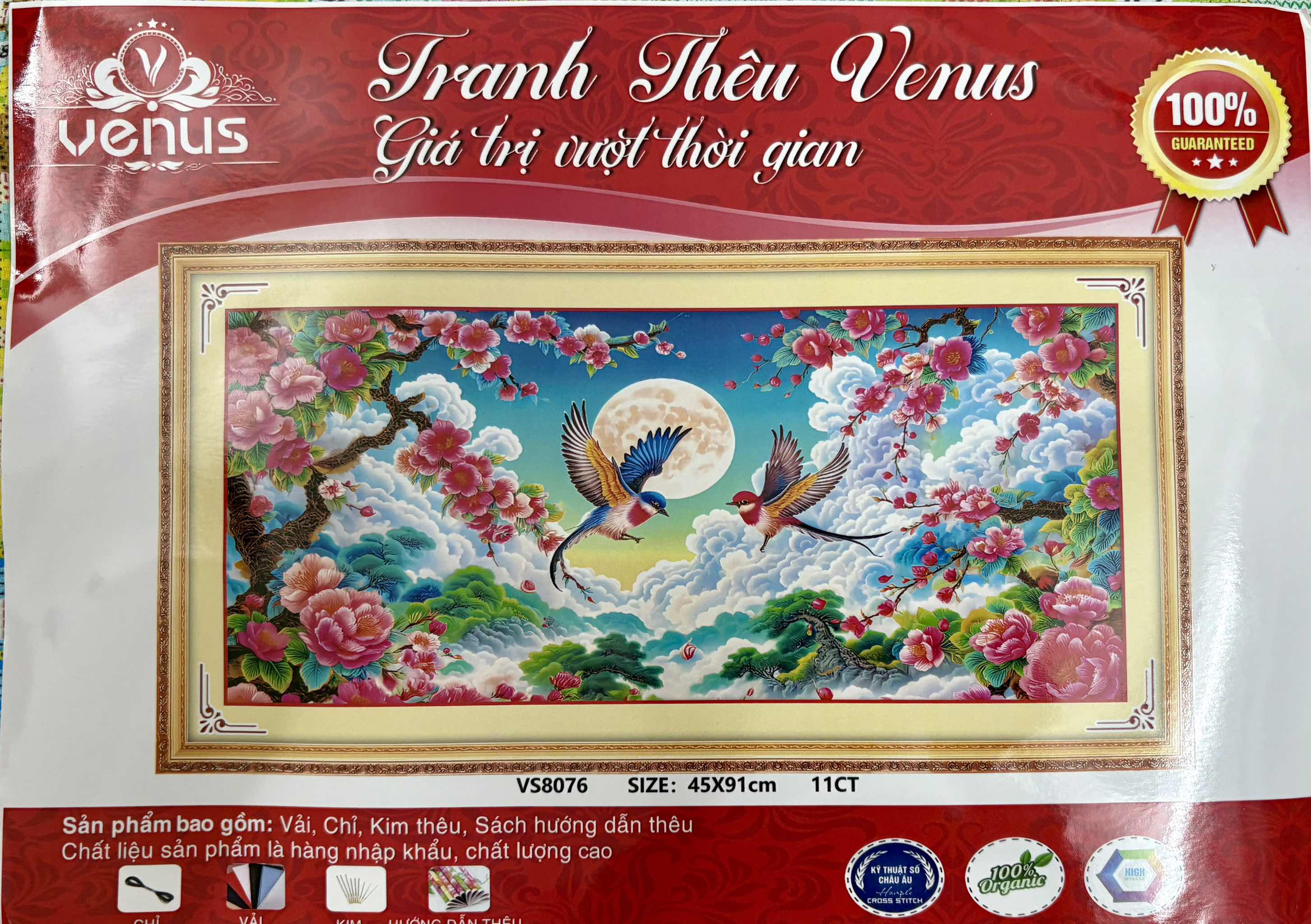 Tranh thêu kín Mùa xuân hoa nở VS8076, kích thước 45 x 91 cm