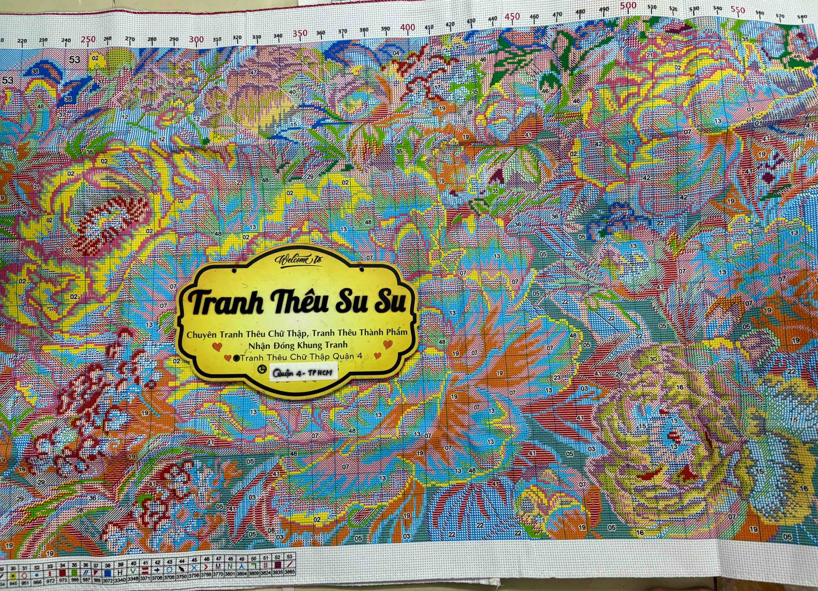 Tranh thêu kín Hoa mẫu đơn VS8805, kích thước 150 x 65 cm