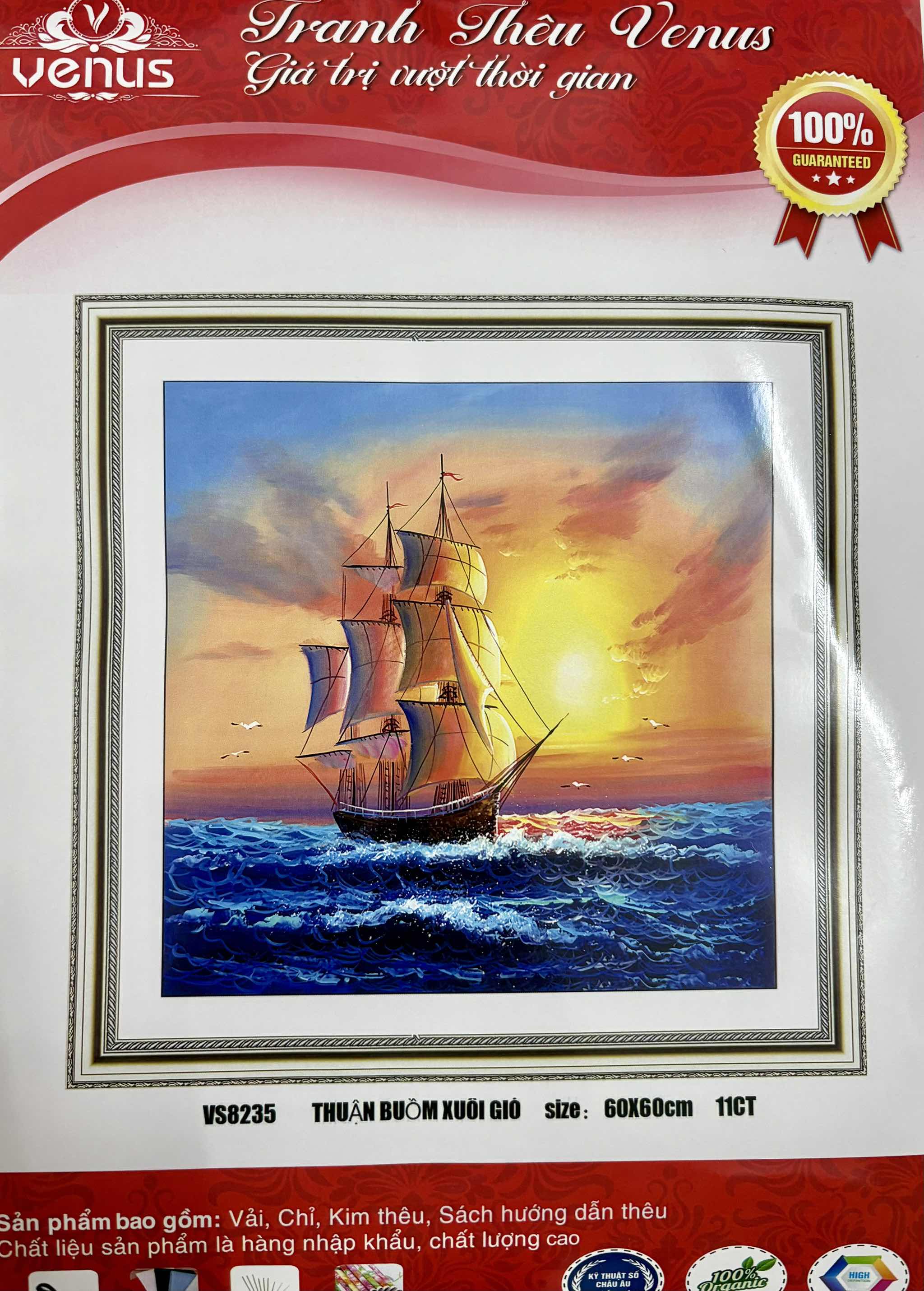 Tranh thêu kín Thuận buồm xuôi gió VS8235, kích thước 60 x 60 cm