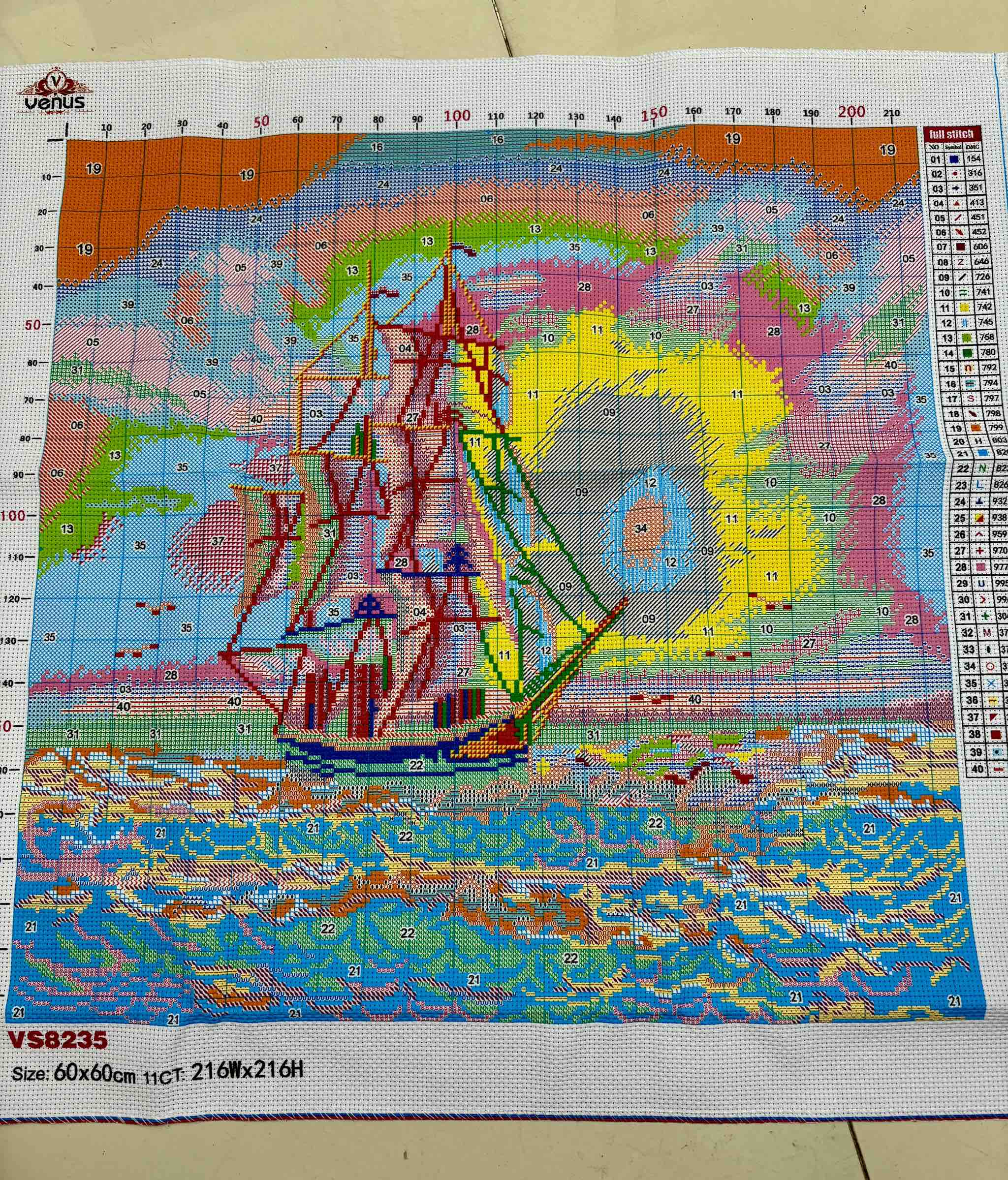 Tranh thêu kín Thuận buồm xuôi gió VS8235, kích thước 60 x 60 cm