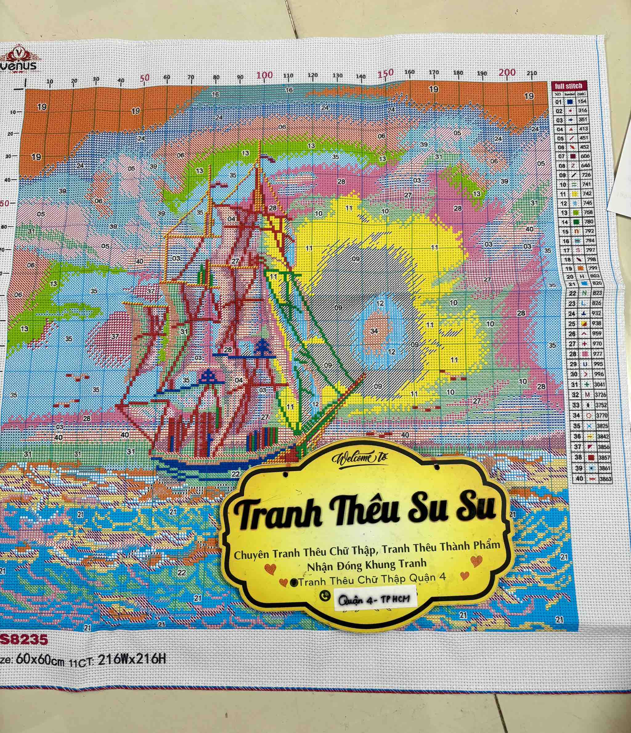Tranh thêu kín Thuận buồm xuôi gió VS8235, kích thước 60 x 60 cm