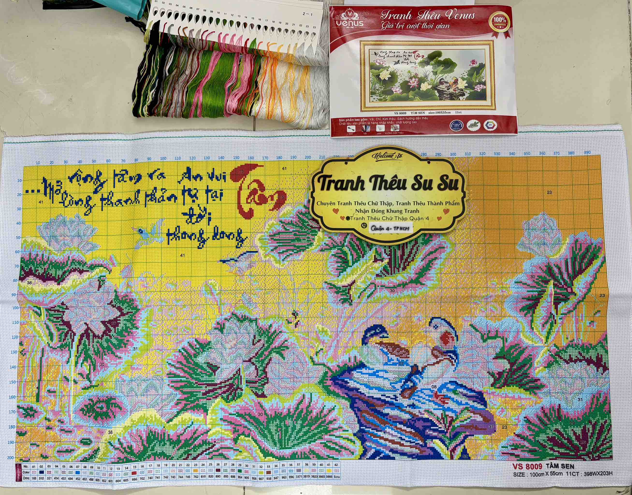 Tranh thêu kín chữ Tâm VS8009, kích thước 100 x 55 cm