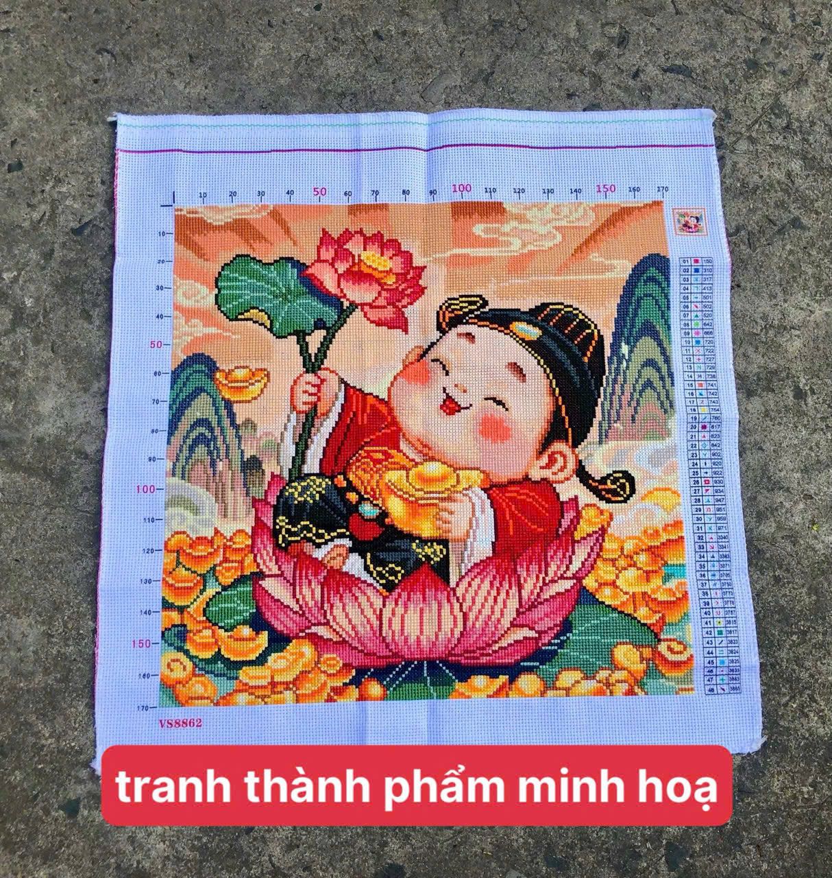 Tranh thêu kín Thần tài hoa sen VS8862, kích thước 50 x 50 cm