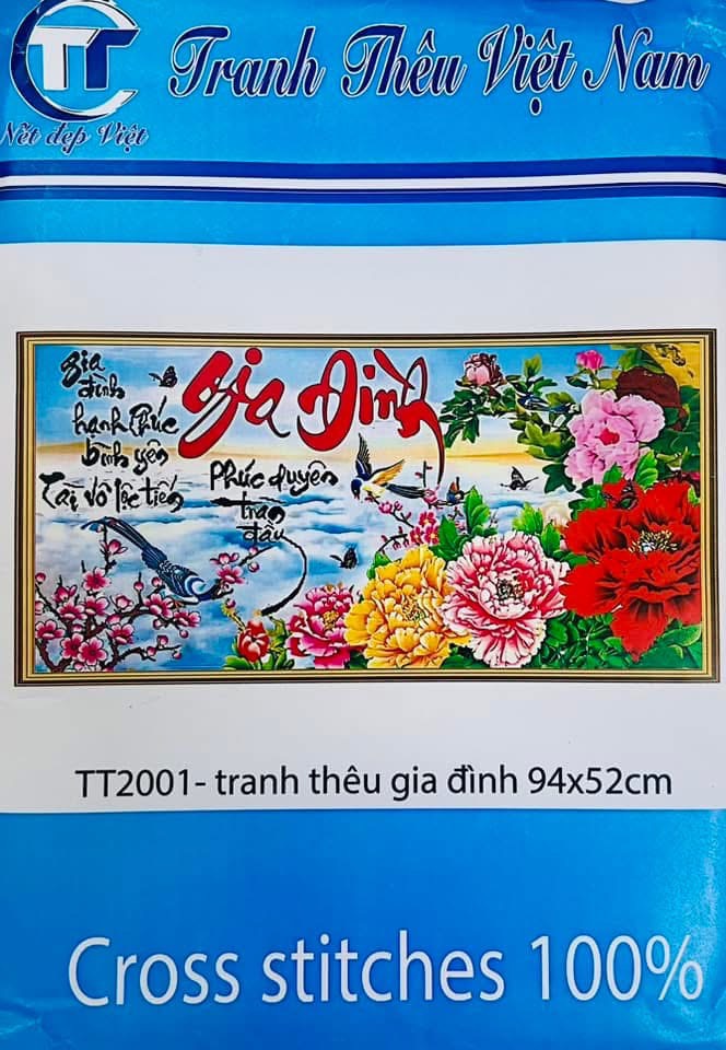 Tranh thêu kín Gia đình TT2001, kích thước 94 x 52 cm