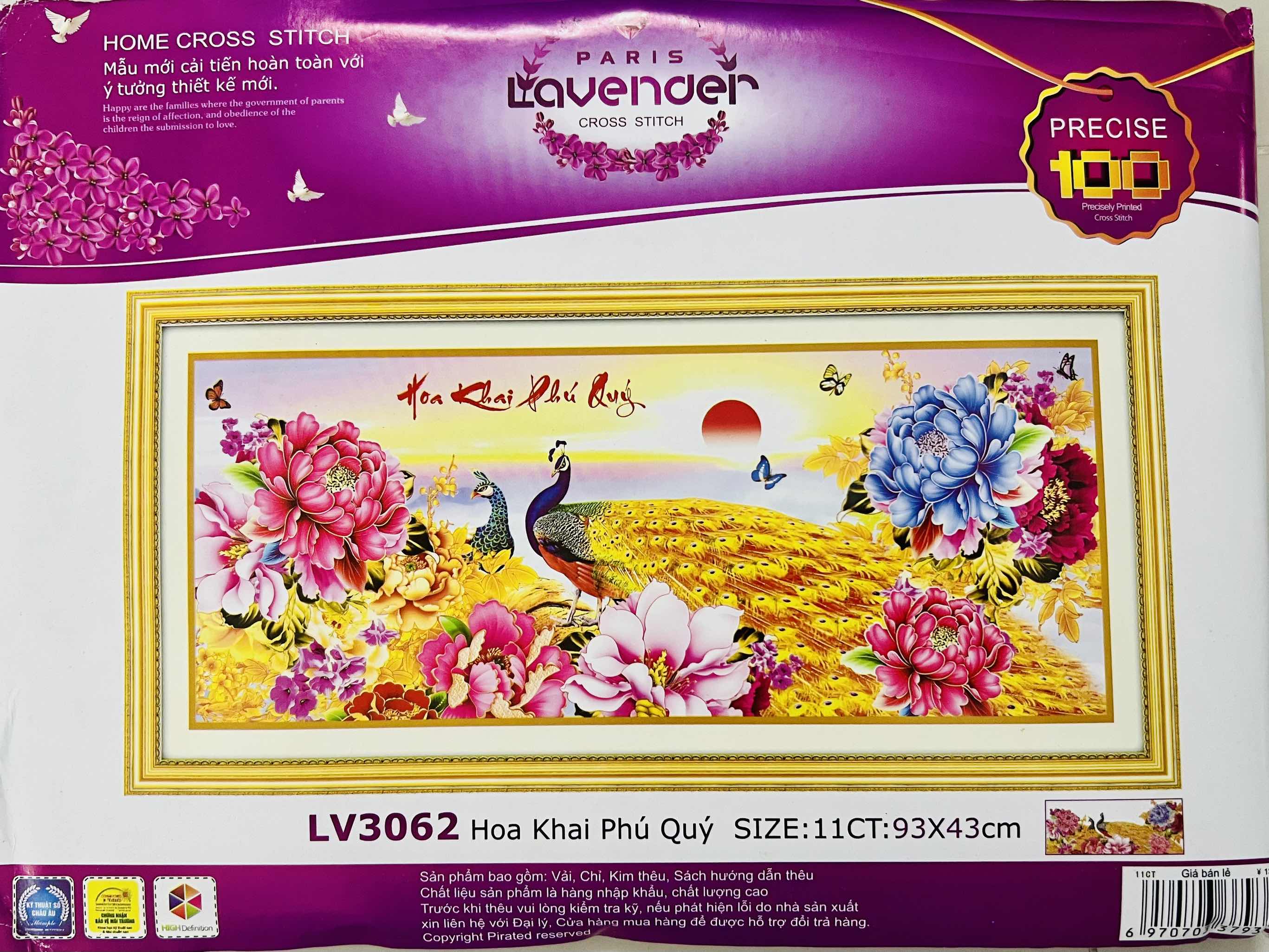 Tranh thêu khai xuân phú quý LV3062, kích thước 93 x 43 cm