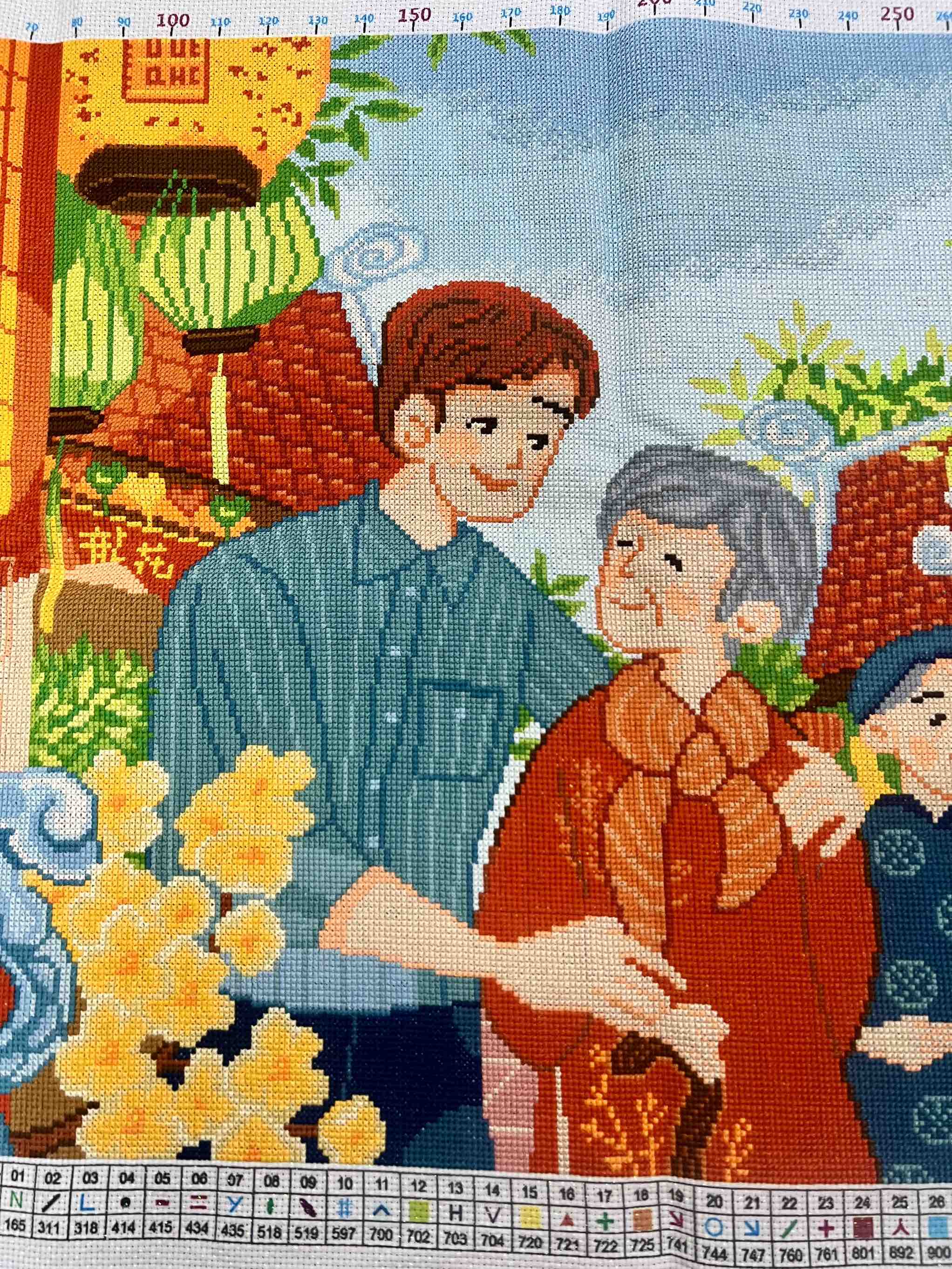 Tranh đã thêu tết sum vầy, kích thước 110 x 55 cm