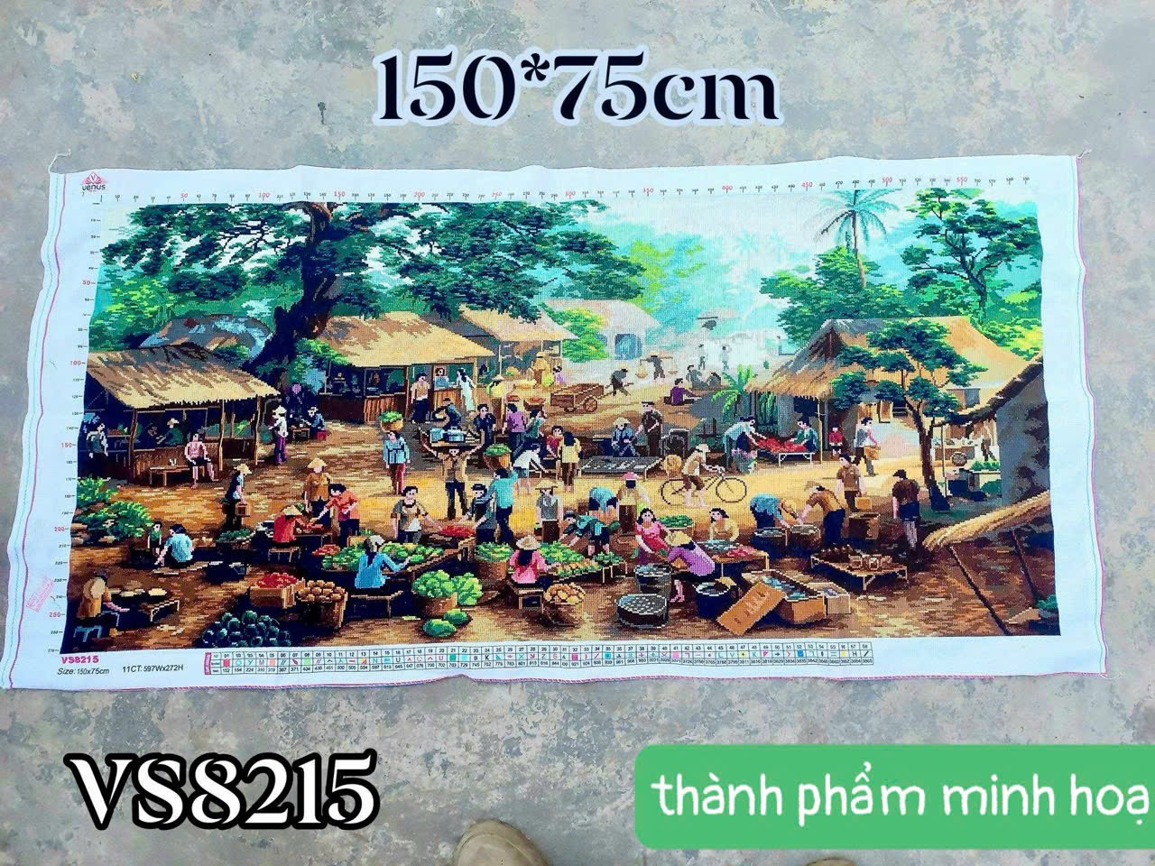 Tranh thêu kín Chợ quê VS8215, kích thước 150x70 cm